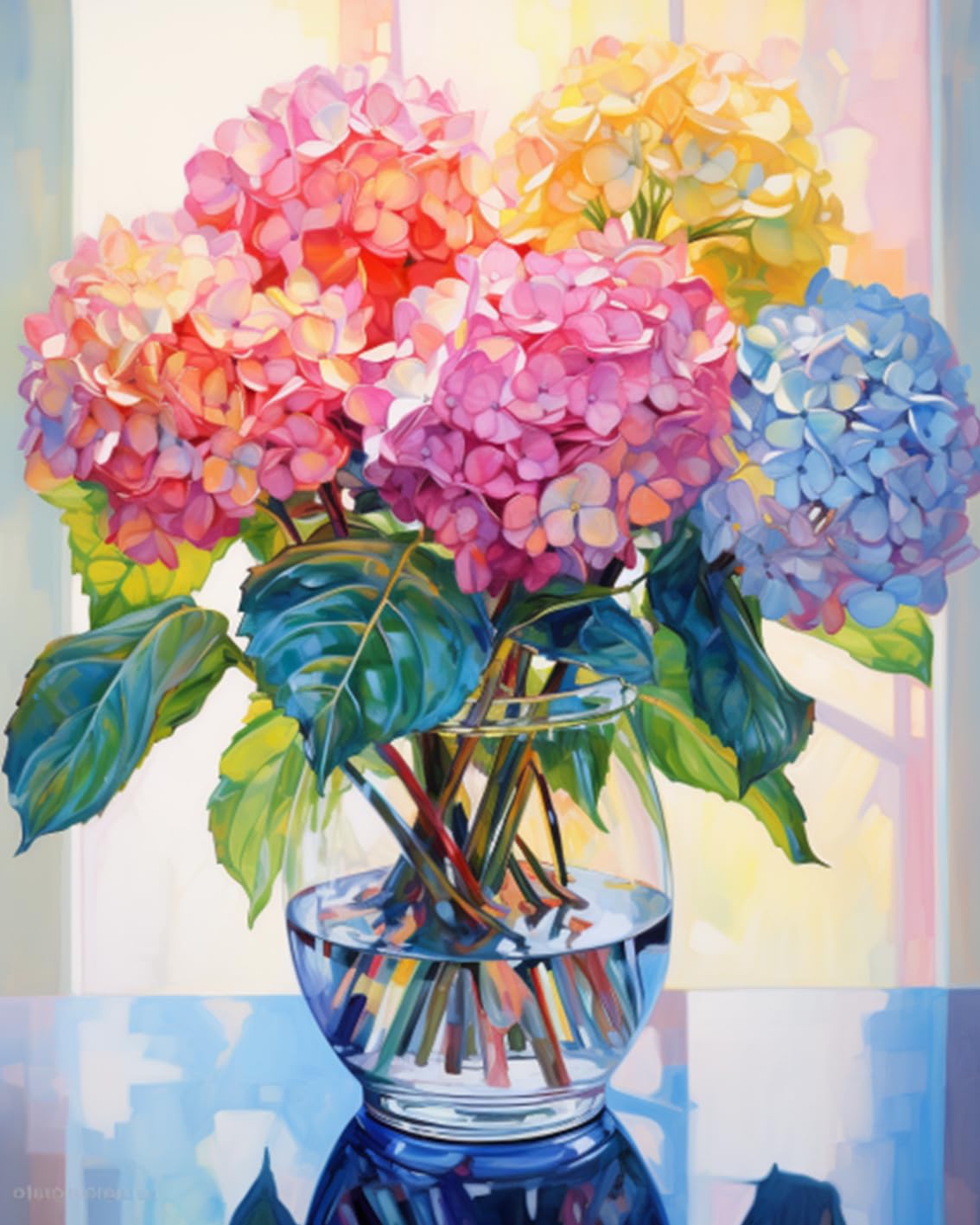 Tucocoo Hydrangea in Glass Vase Window Landscape Paint by Numbers for Adults Beautiful Flower DIY Paint by Numbers Acrylic Paint Canvas Colorful Flowers Painting Kits Art 16x20 Inch(Without Frame)