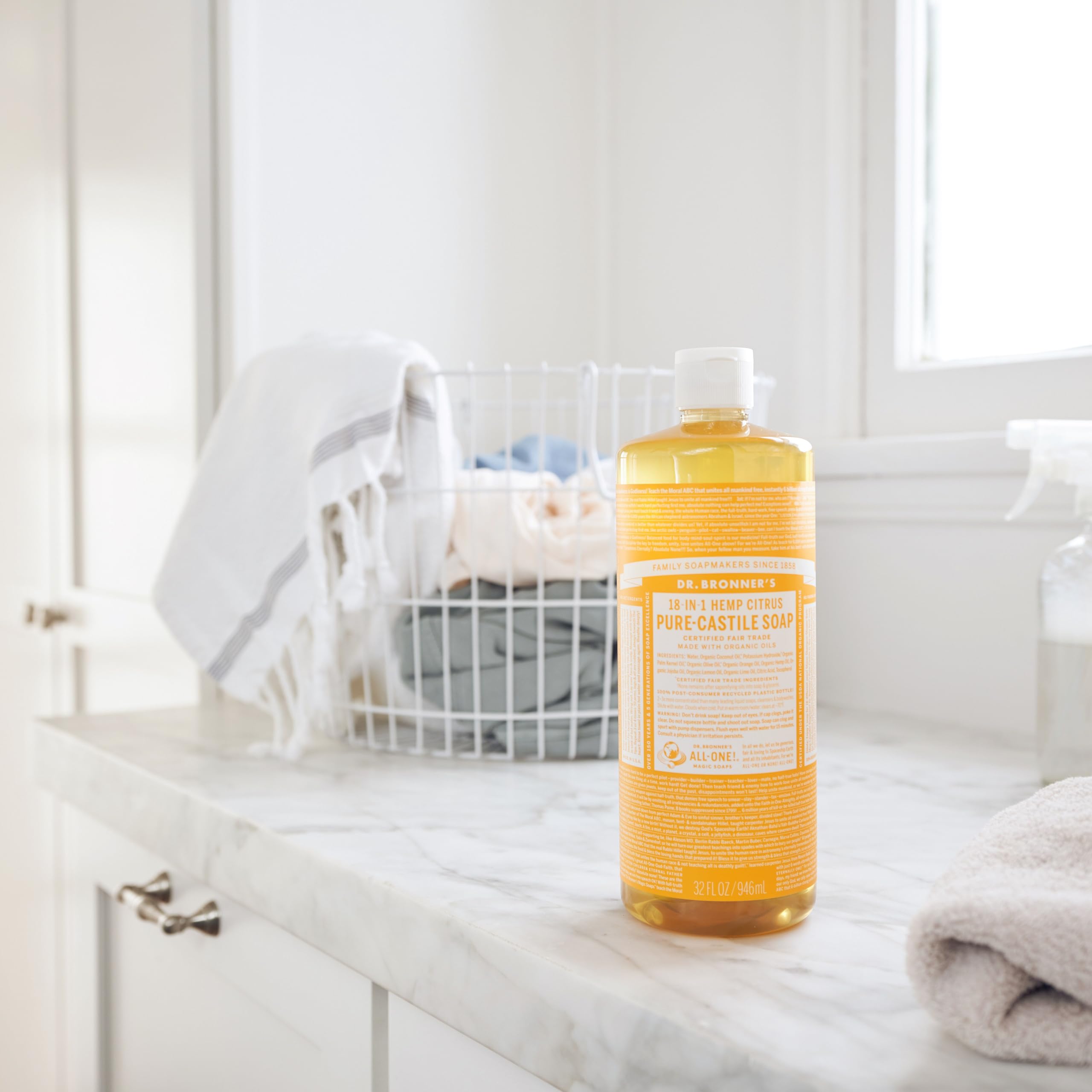 Dr. Bronner's Magic Soap-Pure-Castile Liquid Soap (Citrus, 32 ounce, 2-Pack)-Regenerative Organic Certified Oils, 18-in-1 Uses: Body, Hair, Laundry, Pets & Dishes, Concentrated, Vegan, Non-GMO