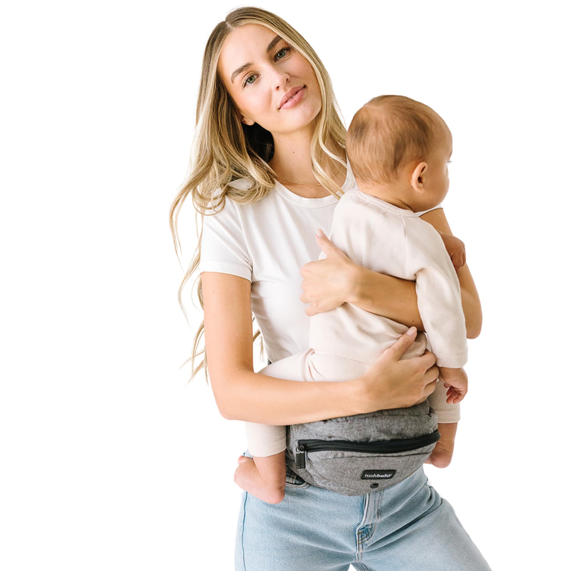 Tushbaby Der originale, hochwertige Hüftsitz für Babys – Sicherheitszertifizierte Baby- und Kleinkindertrage mit sicheren Schnallen, robustem Design (kein wackeliger Schaumstoff), Staufächern und Stillkissen. 0-3 Jahre