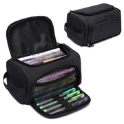 XQXA Large Capacity Pencil Case Organizer, Multifunctional Extra Big Pencil Pouch with Compartmens, Travel Simple Stationery Pen Bag, Fabric Pencil Bag for Men Women Girl Boy (Black)