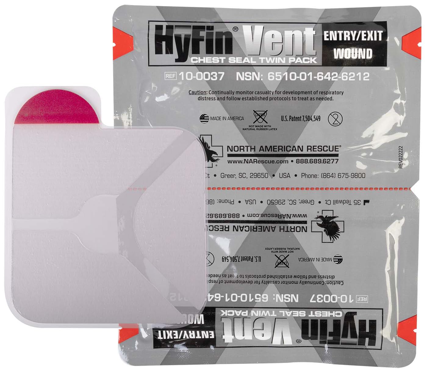 North American Rescue HyFin Vent Chest Seal (Twin Pack) NAR Vented Wound Chest Seals for Trauma, Wounds (10-0037)