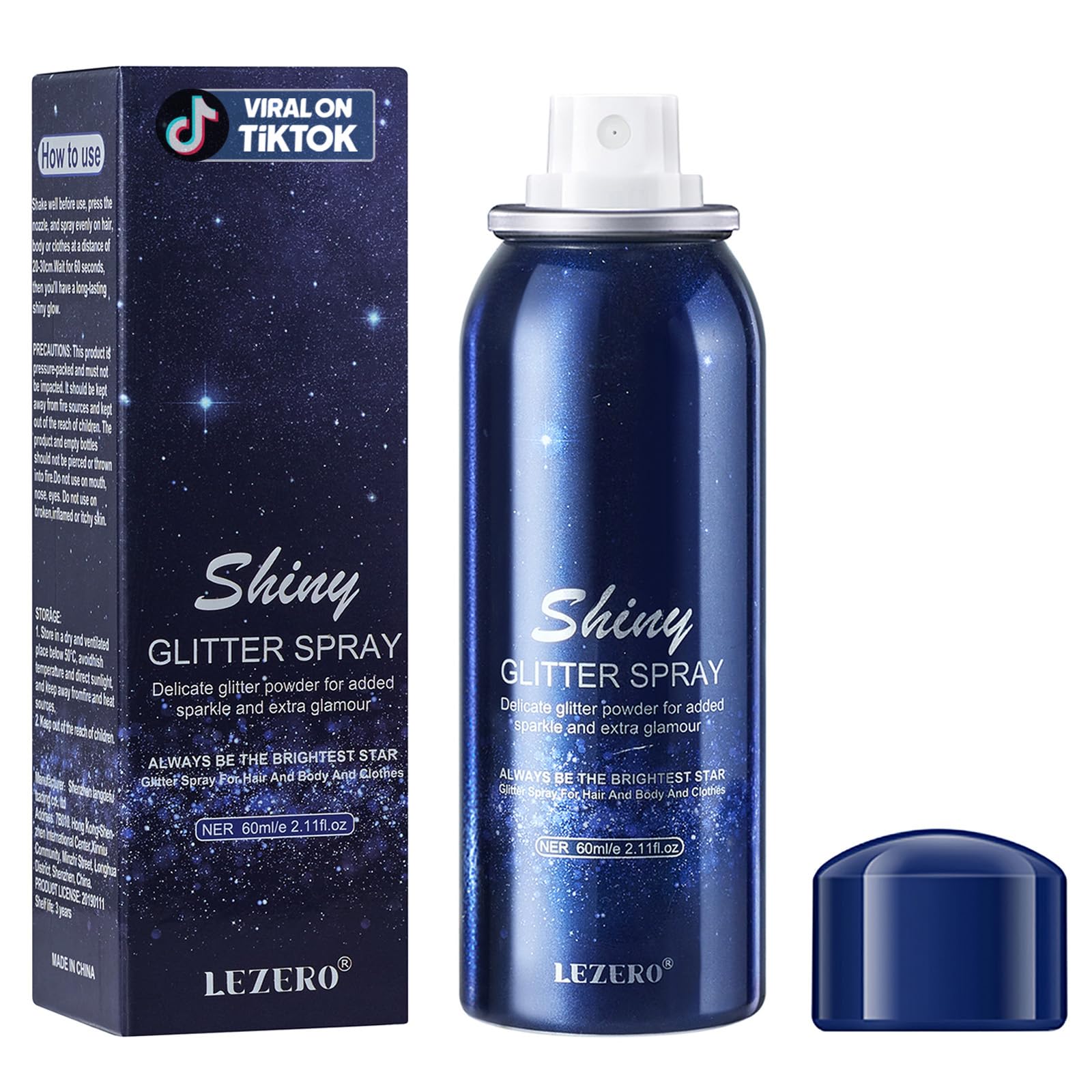 Lezero Body Glitter Spray, Temporary Shiny Hairspray for Face, Hair, Clothing, Long Lasting Quick-Drying Shimmer Mist for St. Patrick's Day, Music Festival Rave, Nightclub Party, Prom, 2oz