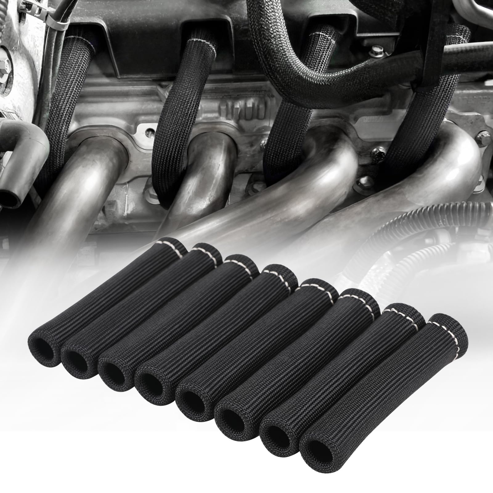 SHINEHOME Spark Plug Wire Heat Shield Sleeve 2500° Spark Plug Boot Protector Boots Wrap for SBC BBC 350 454 8PCS Plug Wire Covers