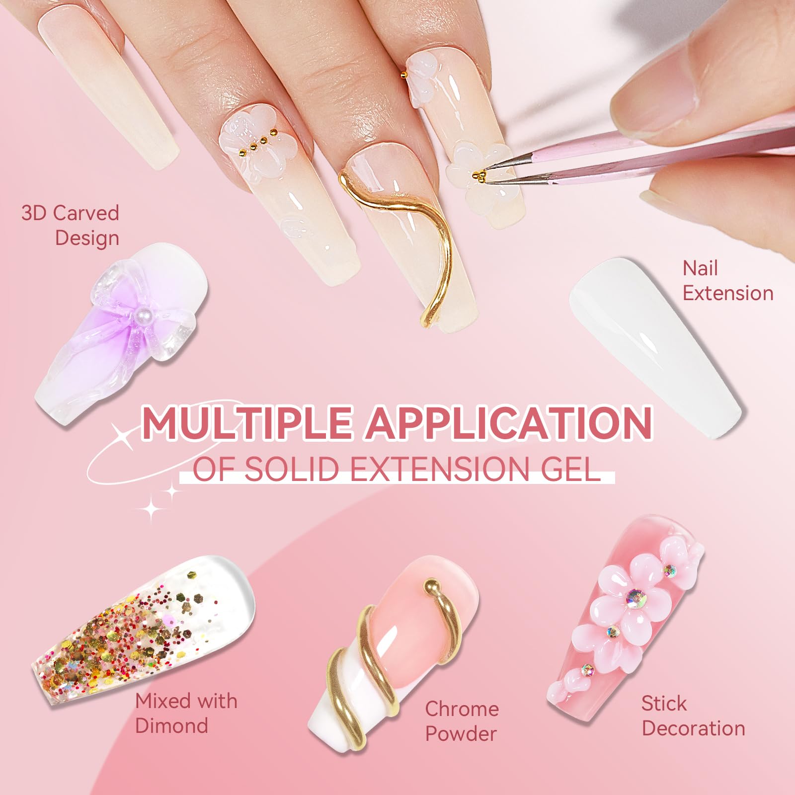 SUPWEE 3D Nail Art Gel Clear and White Solid Builder Gel for Nails Non-Stick Hand Sculpture Hard Gels with Dual Form for Carving Patterns Decoration Nail Art Home Manicure DIY for Women