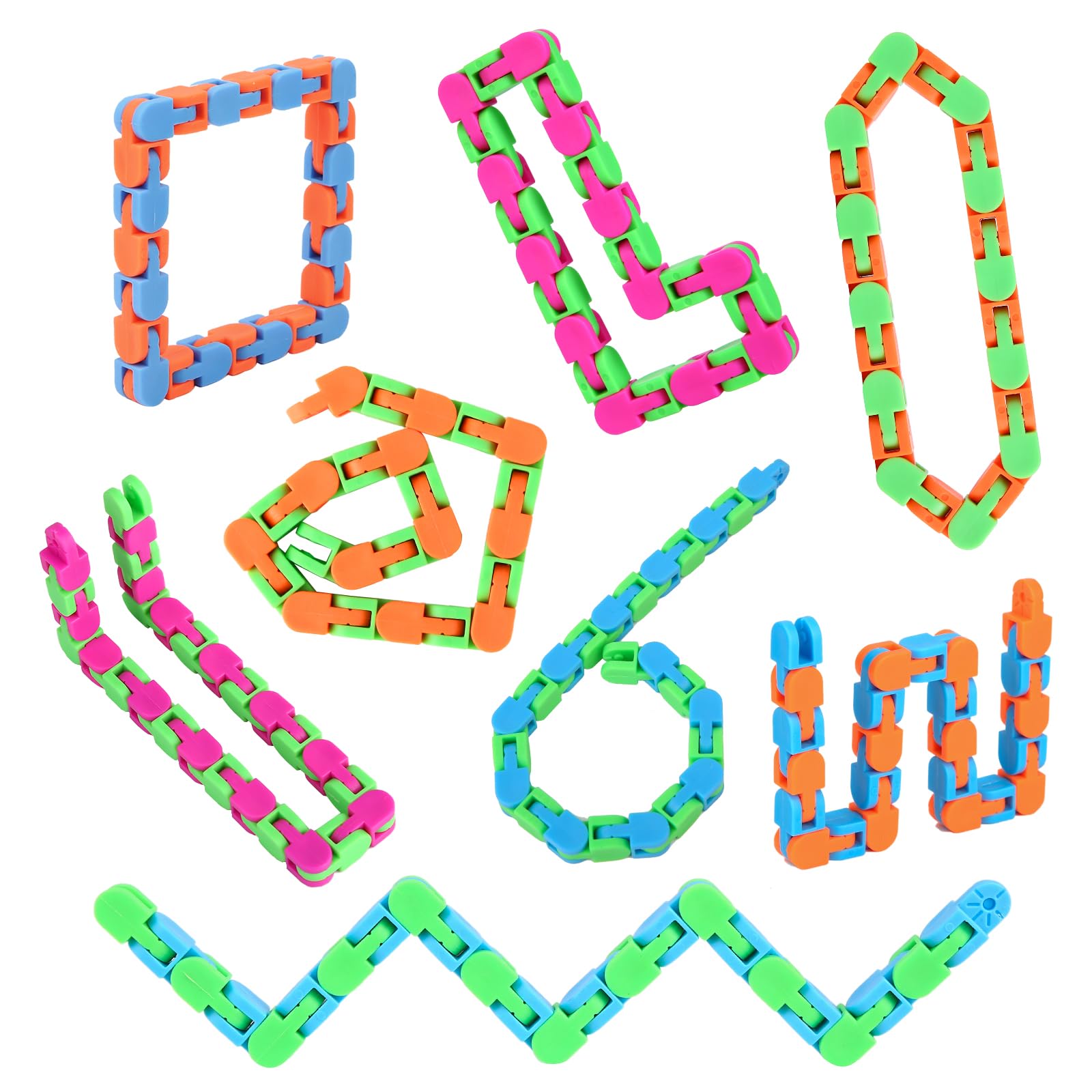 8Pcs 24Links Fidgets Wacky Tracks Fidget Toys for Kids Classroom Students Gifts School Stocking Stuffers Plastic Sensory Autism Snap Fidget Click Snake Toys for Adults Travel Stress Relief 11inch