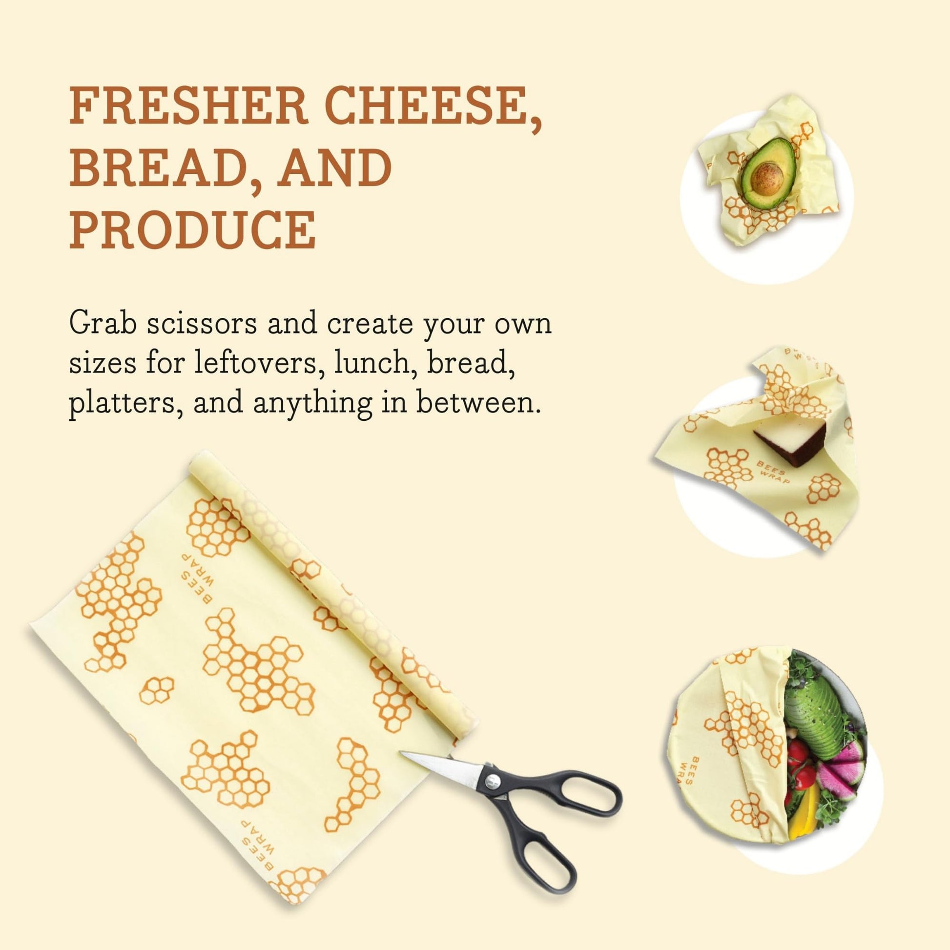 Bee's Wrap Beeswax Wraps for Food - Honeycomb Cut to Size 14x52" Wax Paper Roll - Made in USA Reusable Waxed Paper & Bowl Covers - Organic & Eco-Friendly Alternative to Aluminum Foil & Plastic Wrap