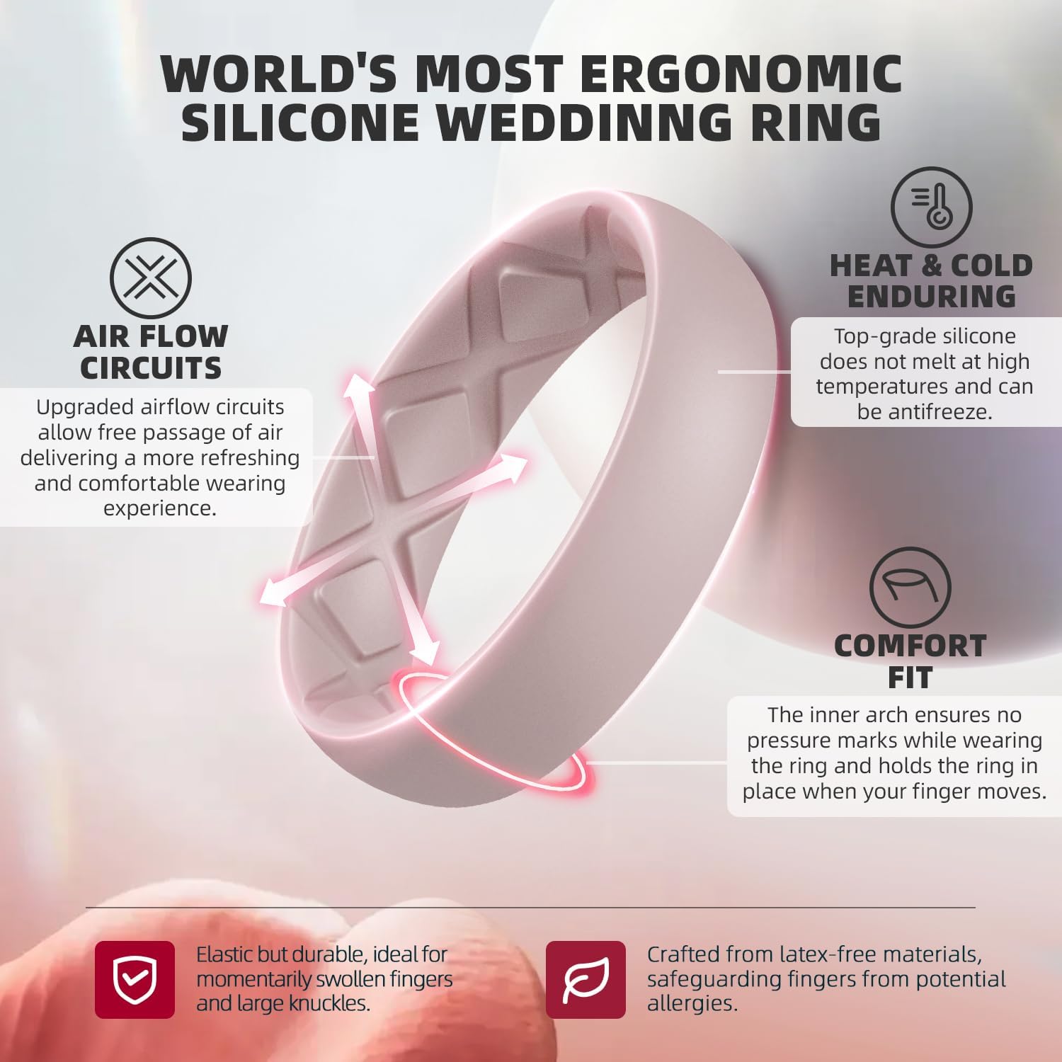 Egnaro Women’s Silicone Engagement Rings, Inner Arc Ergonomic Breathable Design with half sizes, Rubber Wedding Bands，5.5mm Wide-2mm Thick