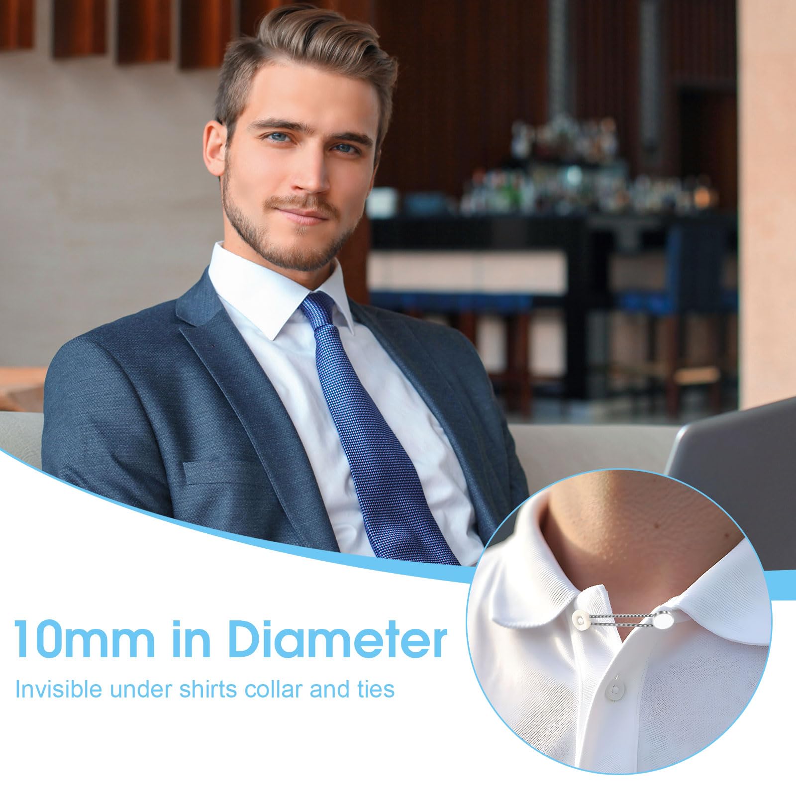 PEASUG 16 Pcs Collar Extenders for Mens Shirts, Elastic Button Extender for Dress Shirts, Tie, Neck Extenders for 1/2 Size Expansion of Men Dress Shirts, Suit