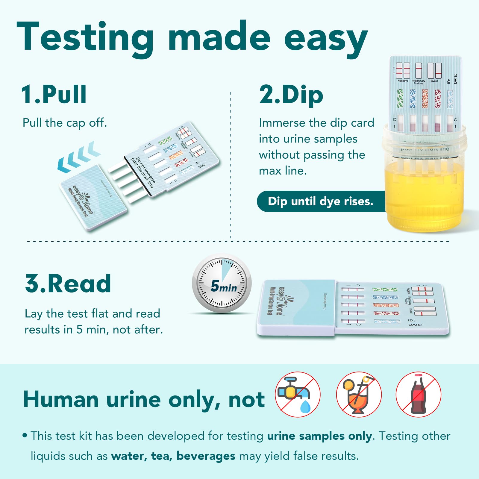 Easy@Home Multi-Drug Screen Test: Testing Amphetamine Oxazepam Cocaine Morphine Cannabinoids Home Urine Drug Testing Kits - #EDOAP-754 (5 Pack)