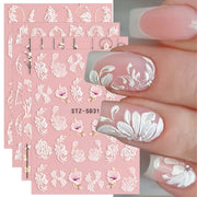 5D Spring Embossed Flower Nail Art Stickers 4 Sheets JMEOWIO Real Self-Adhesive Decals Floral Design Nail Decoration for Women Girls