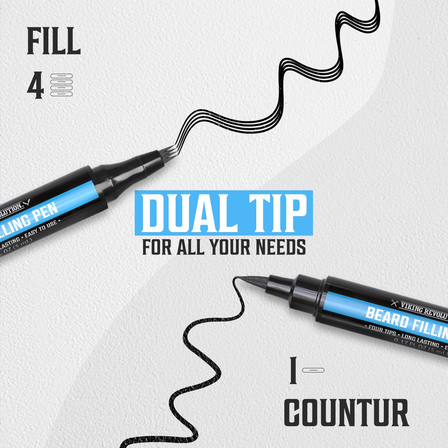 Viking Revolution Beard Pen (2 Pack) - Black Beard Pencil Filler for Men Lapiz para Barba de Hombre - Beard Filler for Men Waterproof Beard Filling Pen Kit - Long Lasting Beard Filler Pen with Brush