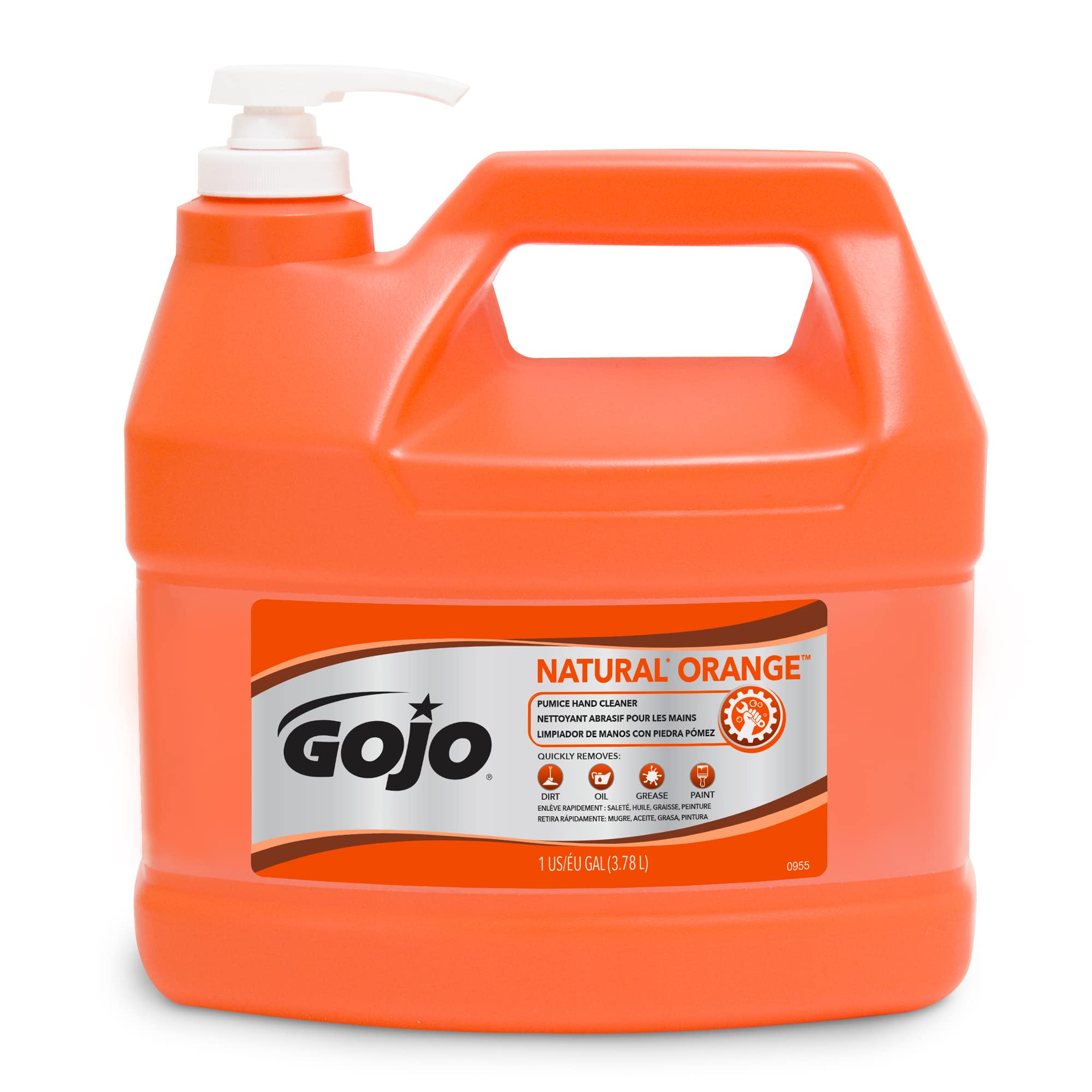 GOJO NATURAL ORANGE Pumice Hand Cleaner, 1 Gallon Quick Acting Lotion Hand Cleaner with Pumice Pump Bottle (Pack of 1) - 0955-02