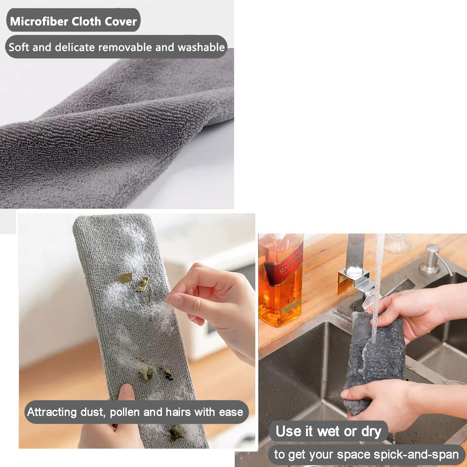 Dust Brush Under Appliance Microfiber Duster with Extension Pole (40 to 55 inches) Bendable, Washable, Extendable Gap Dusters for Sofa Bed Fridge Furniture Bottom - Wet or Dry