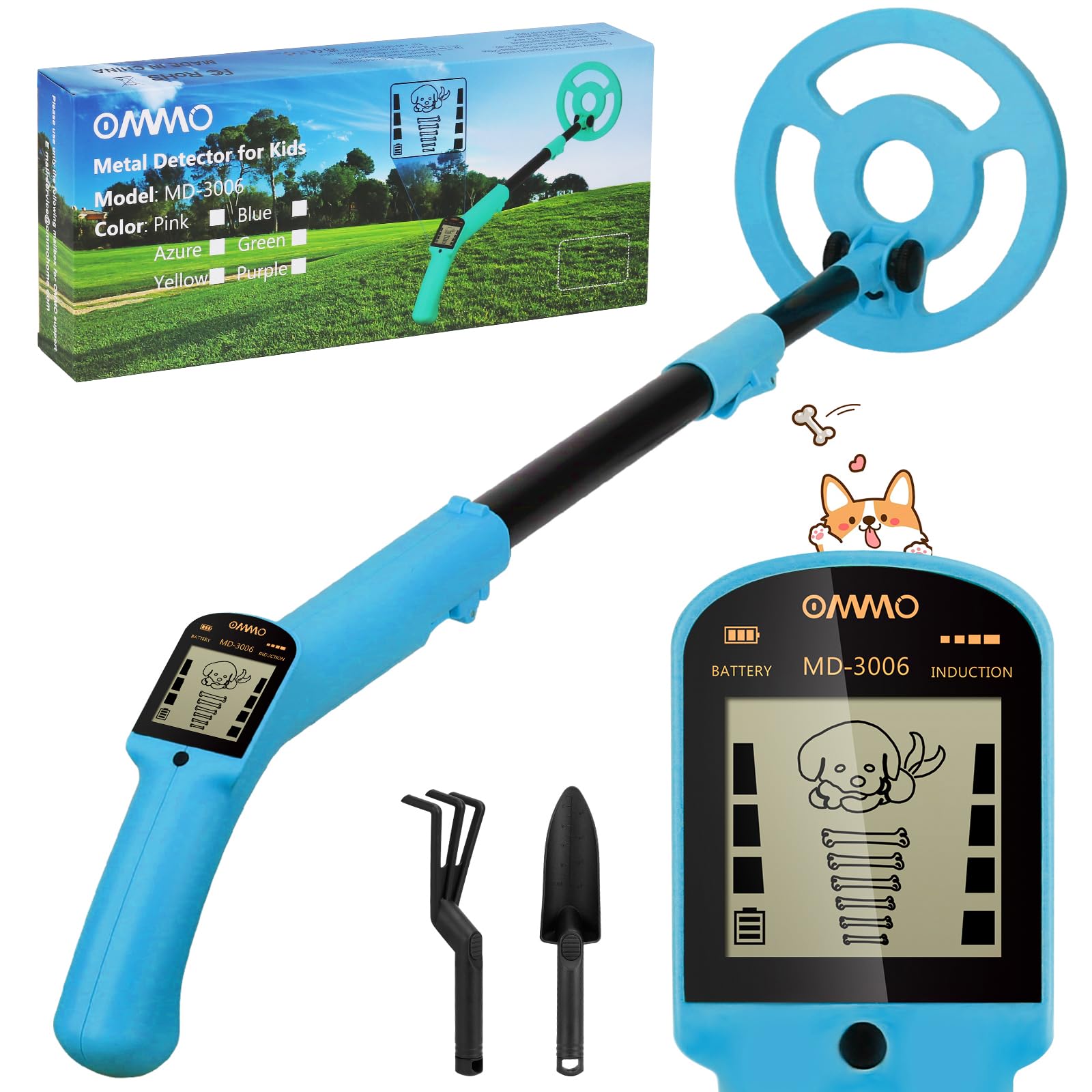 OMMO Metal Detector, Adjustable 27.5”-37.8” Metal Detector for Kids with Intuitive LCD Display, Lightweight Kids Metal Detectors with 6” Search Coil for Exploration Hiking