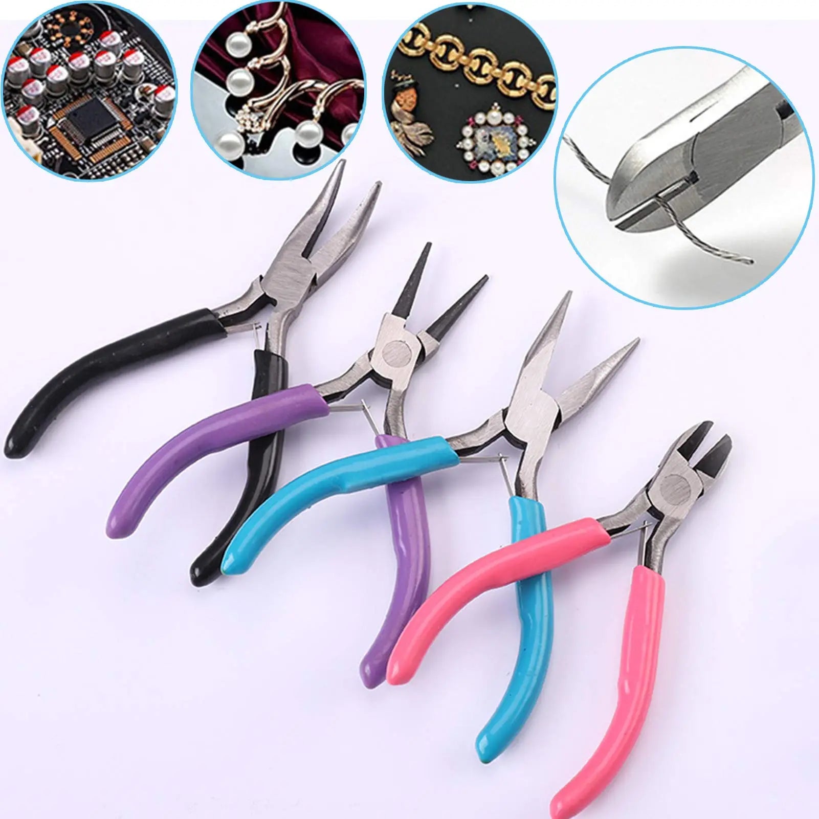 URSKYTOUS 4Pcs Jewelry Pliers Set Jewelry Making Pliers Tools Kit Include Jewelry Making Needle Nose Chain Nose Round Bent Pliers Wire Cutter for Bracelet Beading DIY Craft Jewelry Making Supplies