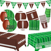 Gatherfun Football Party Supplies Kit Serve 24,Includes Dinner Plates, Dessert Napkins, Cups,Banner and Touchdown Tablecloth for Birthday Gameday Tailgate Decorations, Green (2023053002)