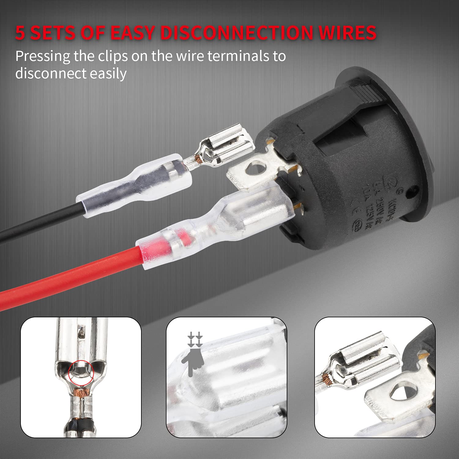 DaierTek ON Off Round Rocker Switches SPST 20mm Mini 12 Volt DC Mini Circle Toggle Switch 12V for Car Automotive RV 2 Pin Switch 120V Wired KCD1-5Pack