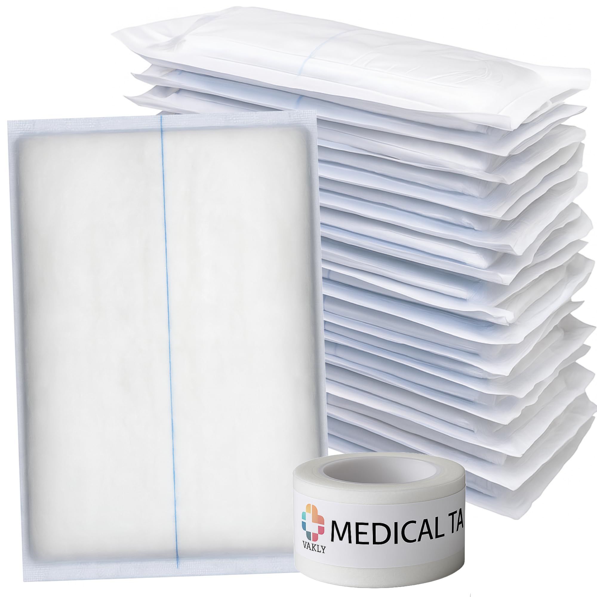 Vakly ABD Combine Abdominal Pads 5x9 Inches [20 Pack] High Absorbency Sterile Individually Wrapped 5''x9'' First Aid Non-Adherent Absorbent Post-Op Gauze - Heavy-Draining, Trauma Wound Dressing