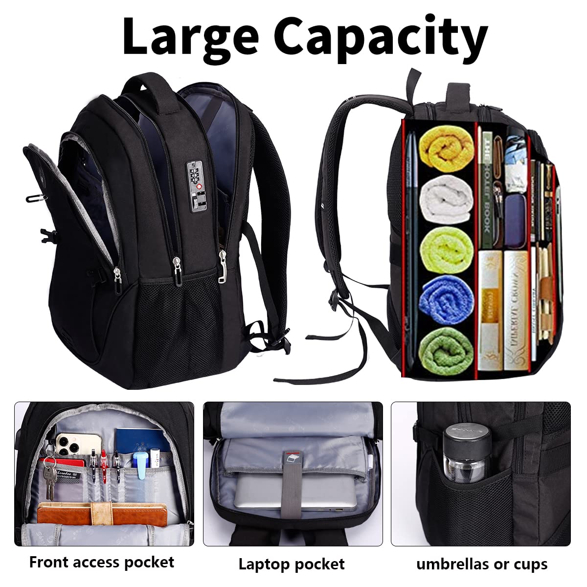 SHRRADOO Anti Theft Laptop Backpack Travel Backpacks with usb Charging Port for Women Men High School College Backpack Computer Bag Fits 17 Inch Laptop,Grey