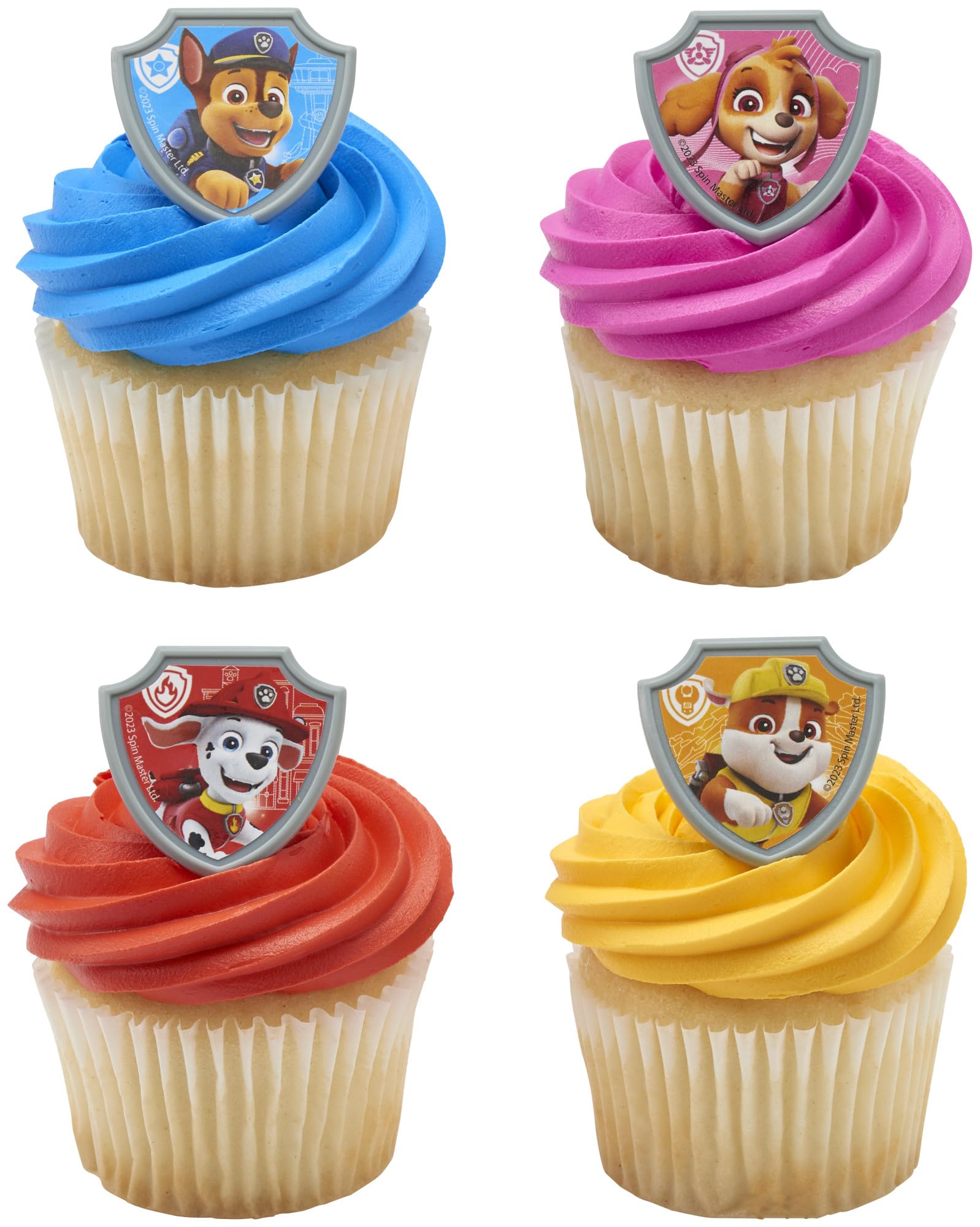 DecoPac Paw Patrol Reporting For Duty Rings, Cupcake Decorations Featuring Chase, Marshall, Skye, And Rubble - 24 Pack