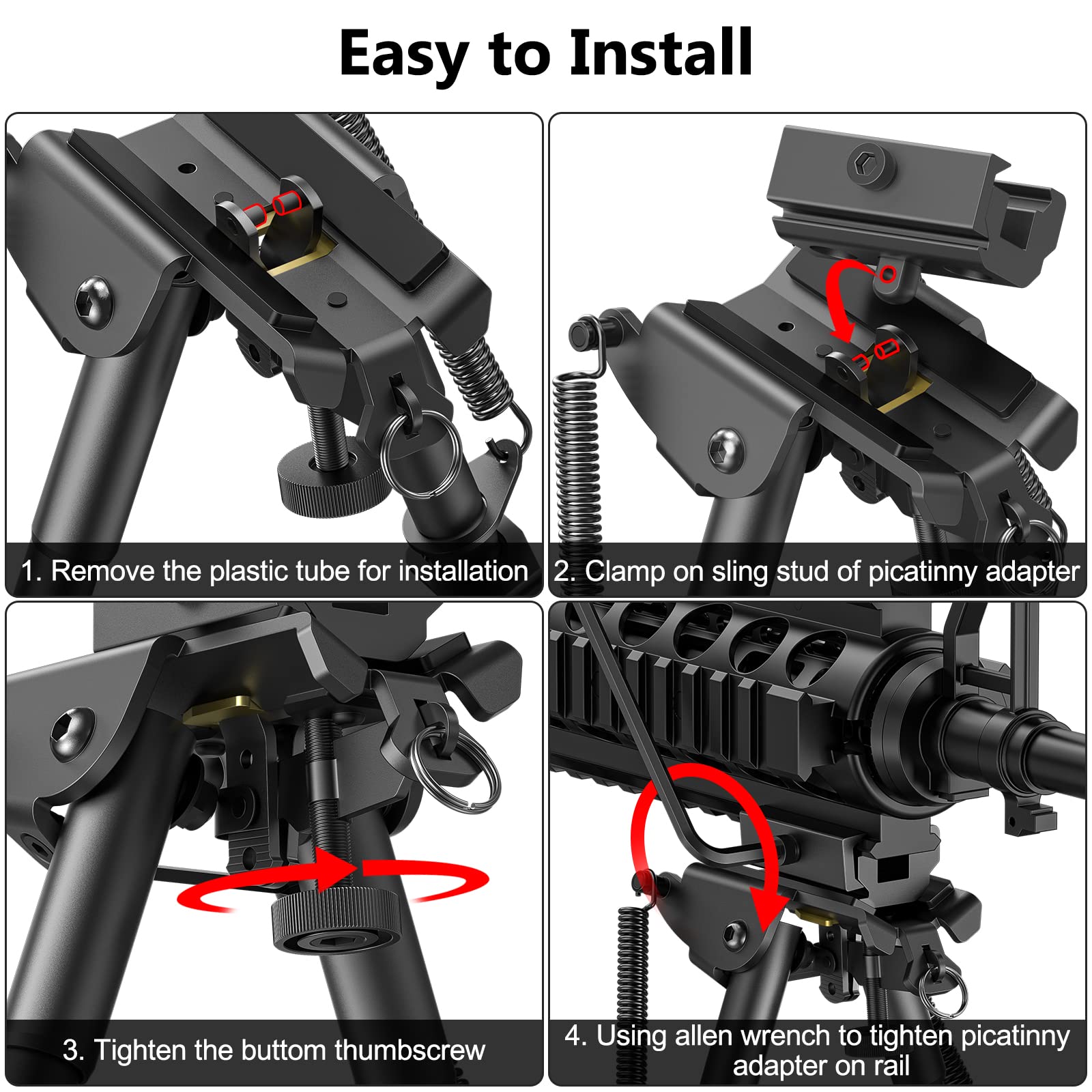CVLIFE 6-9 Inches Picatinny Bipod Adjustable Spring Return with Picatinny Adapter (Black, 6''-9'')
