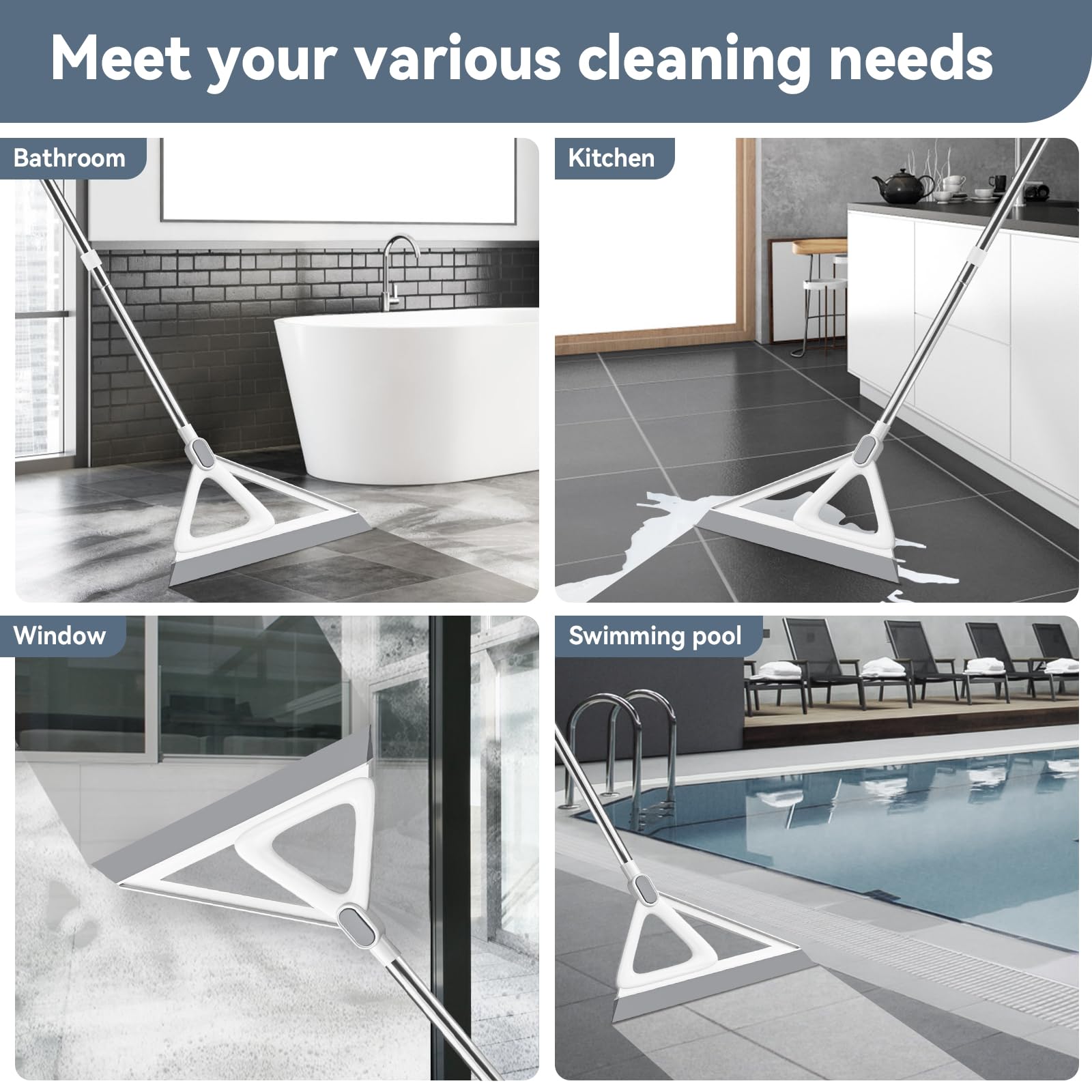 Multifunction Magic Broom, Squeegee Broom for Floor, Rubber Silicone Broom for Floor Cleaning, Magic Broom Sweeper for Living Room, Kitchen, Bathroom-Easy Dry The Glass (Grey, 54 INCH)