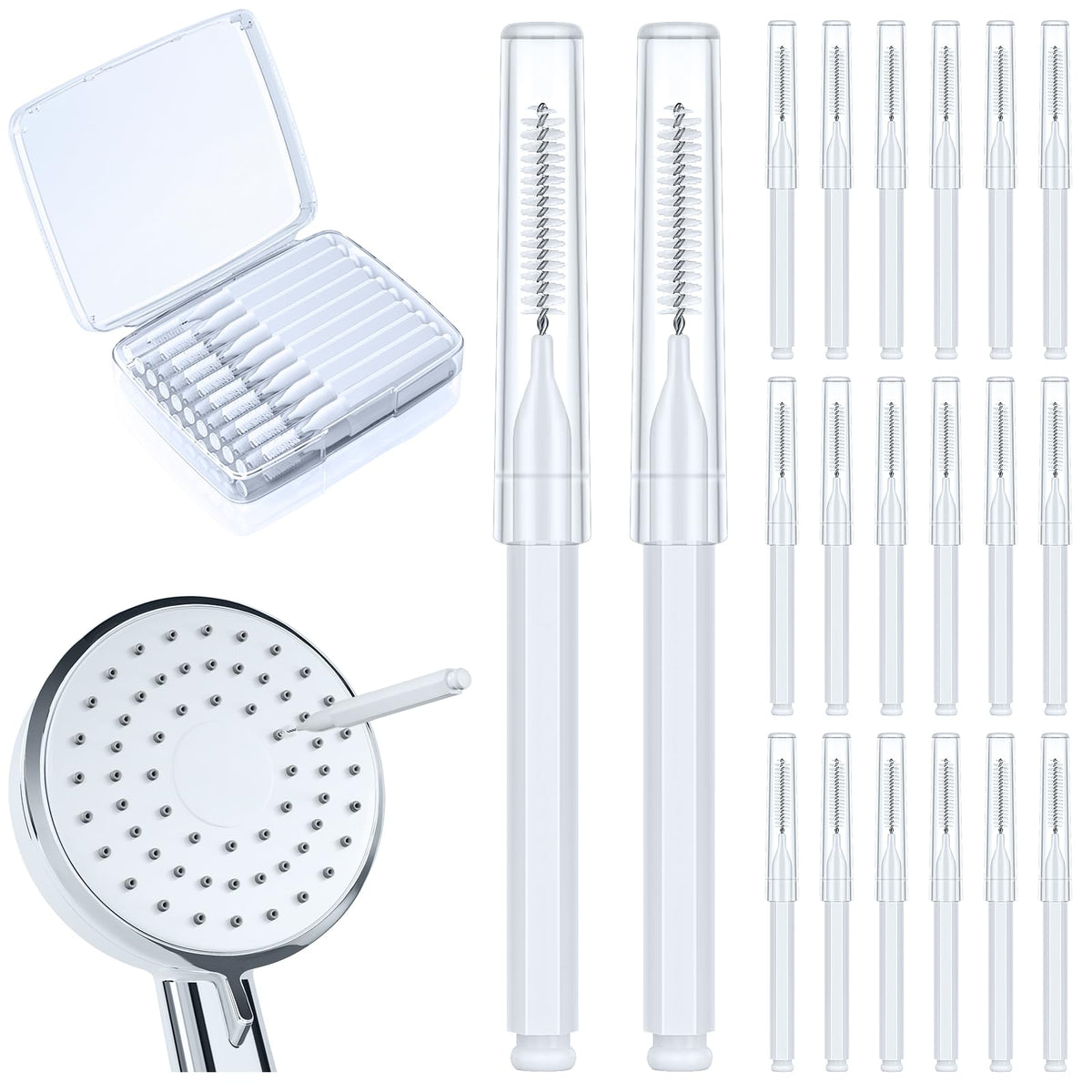 Lumkew Shower Head Cleaning Brush for Small Hole,Multifunctional Shower Head Cleaner Tool Anti-Clogging Nozzle with Storage Boxes, Showerhead Cleaning Brushes Picks for Household Bathroom, White