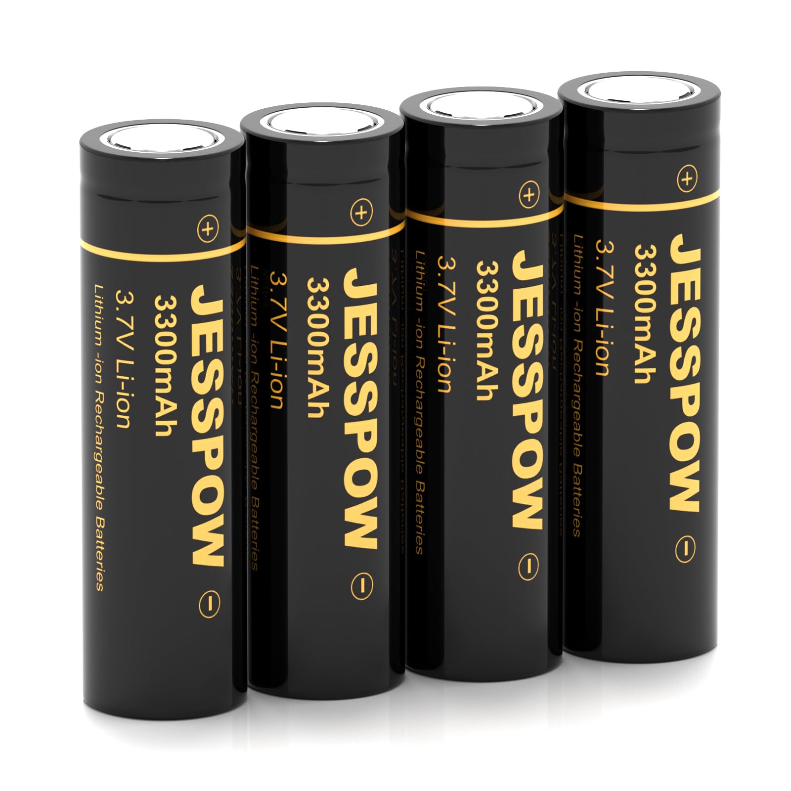 JESSPOW 18650 Rechargeable Battery 3.7V 3300mAh Flat Top, Batteries for Flashlight, Camera, Small Fan, Outdoor Garden Lights 4 Pack