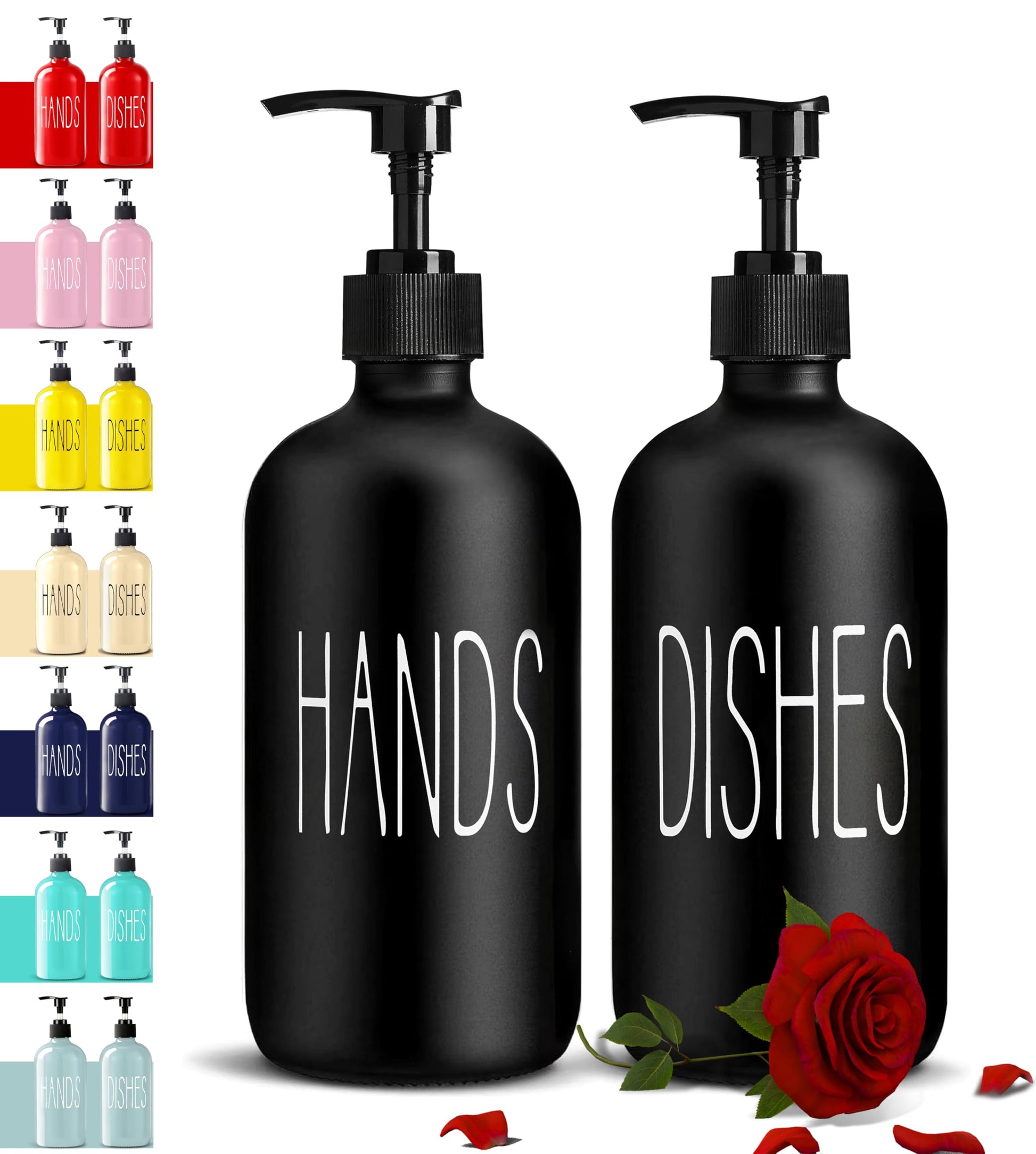 COHOSEGE Glass Soap Dispenser Set 2 Pack,Contains Hand and Dish Soap Dispenser.Premium 16 Oz Black Kitchen Soap Dispenser Set for Kitchen Sink and Farmhouse Decor
