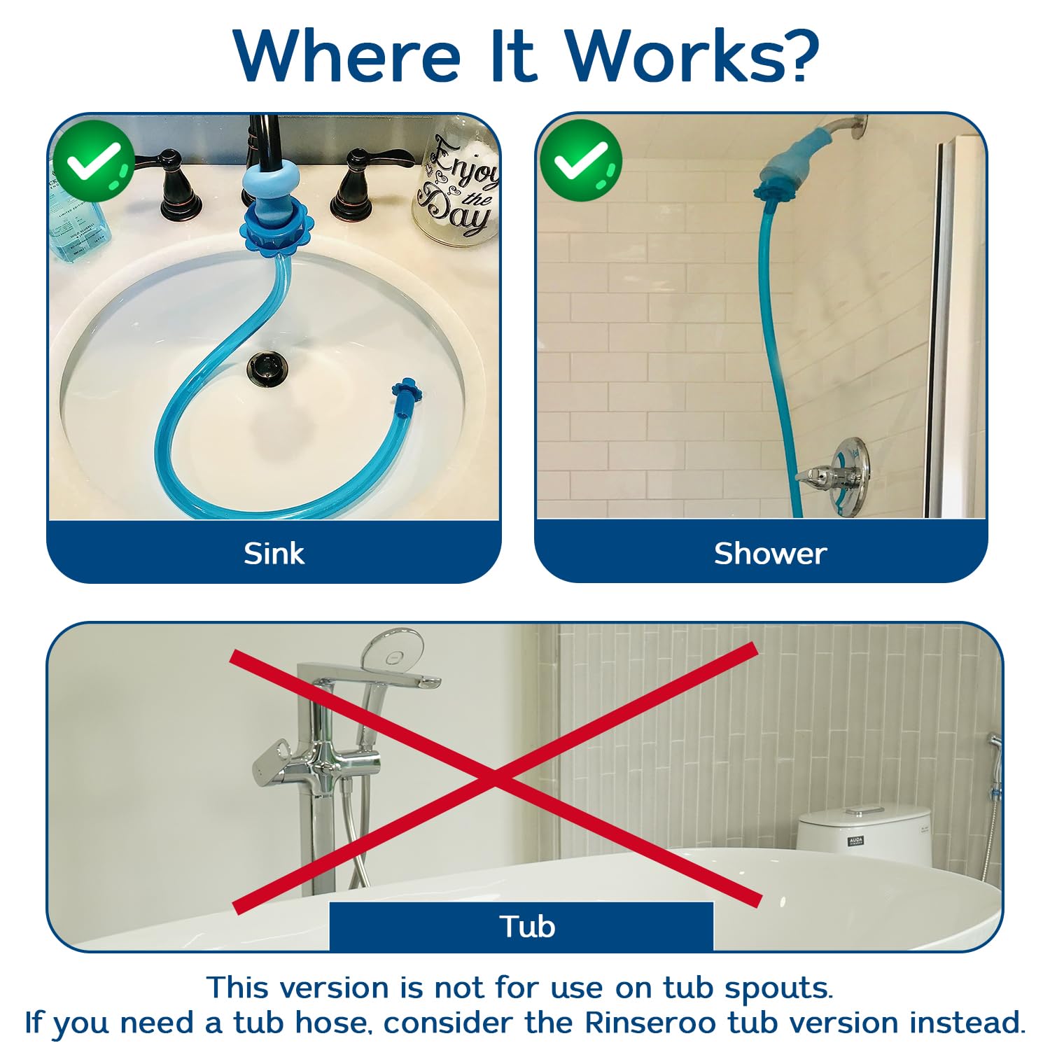 Rinseroo: "Shower Cleaning Thing"–Slip-On Handheld Hose Attachment for Fast, Mess-Free Shower Wall Rinsing–6 Ft Hose, Fits Up to 5" Shower Head –Temporarily Converts Standard Shower into Handheld