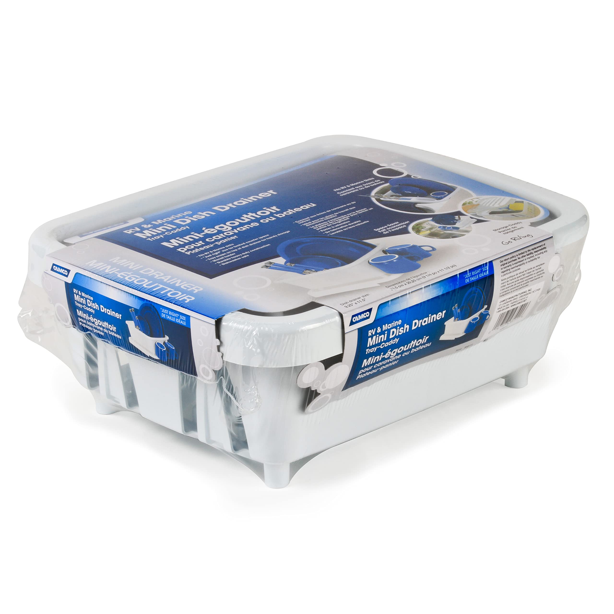 Camco RV Mini Dish Drainer & Tray - Features a Sloped Drain Tray Design, Heavy-Duty Construction, and is Ideal for Small Spaces, Apartments, Boats, and More - White (43511)