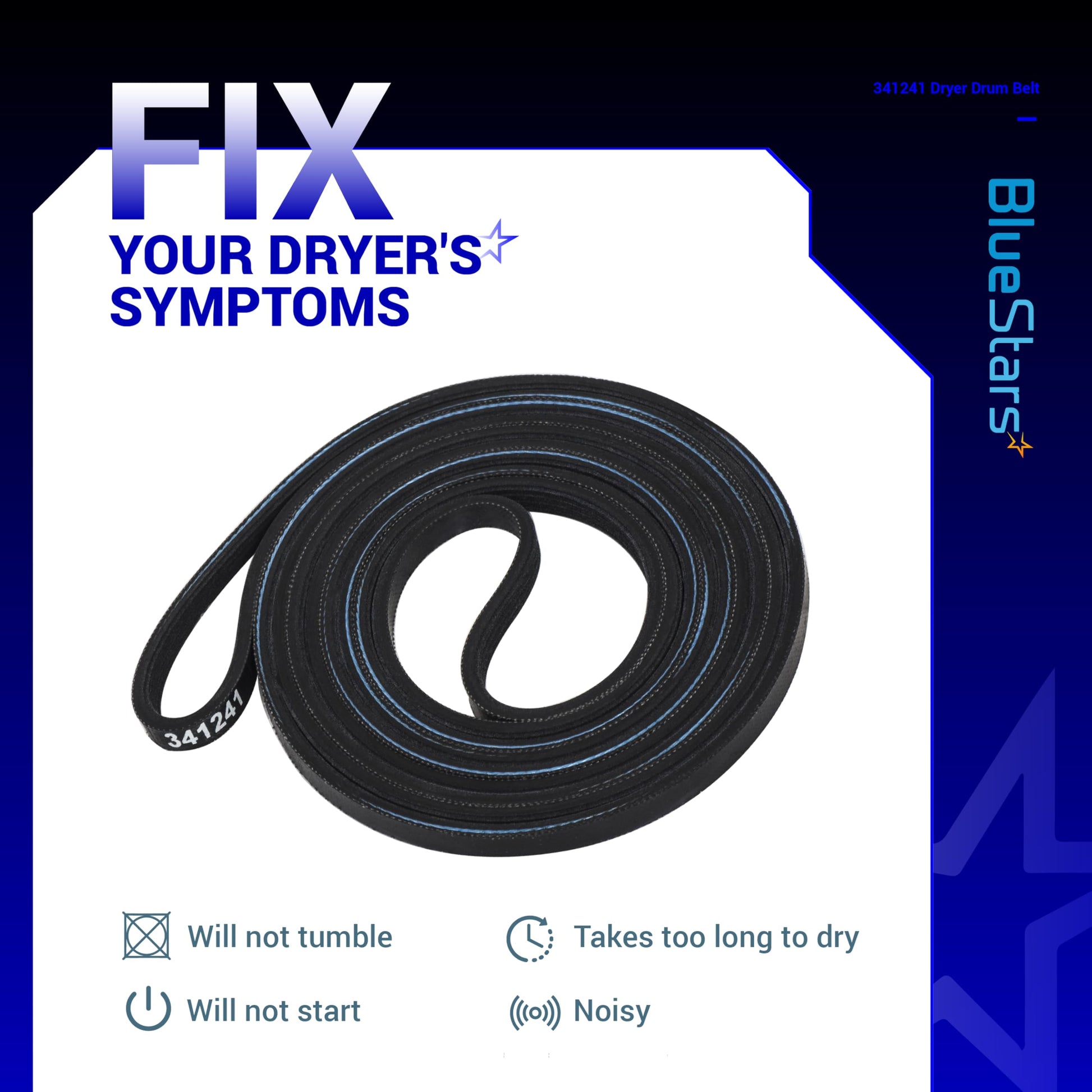 BlueStars 341241 Dryer Drum Belt - Compatible with Whirlpool Kenmore Roper Amana Dryers - Replaces 8066065 AP2946843 W10127457 PS346995 14210003 31531589 31001026 3394651 529597 WED4815EW1 NED4655EW1