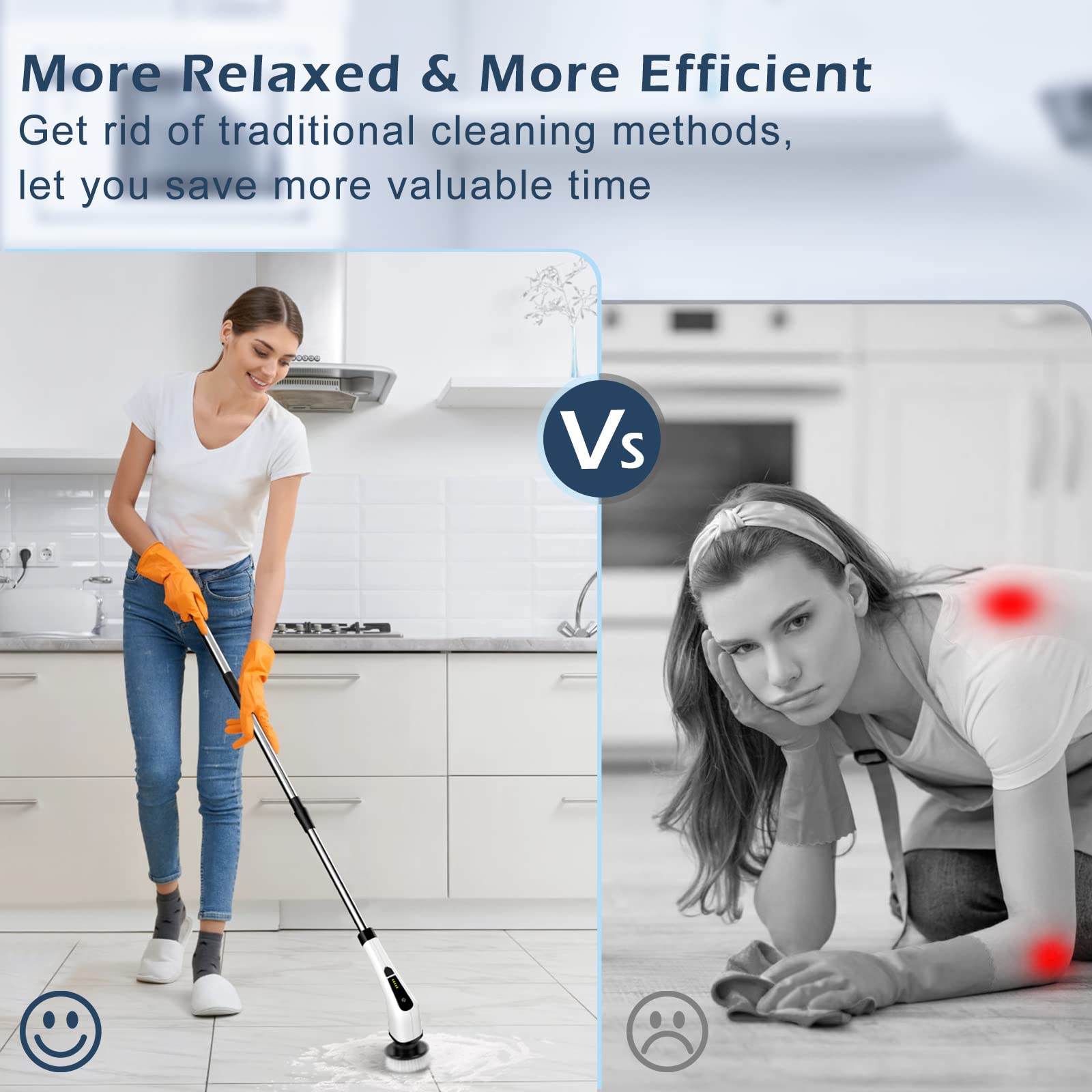 Bomves Electric Spin Scrubber, Cordless Cleaning Brush Scrubber for Home, 8 Replaceable Brush Heads-90Mins Work Time, 3 Adjustable Size, 2 Speeds for Bathroom Shower Bathtub Glass Car