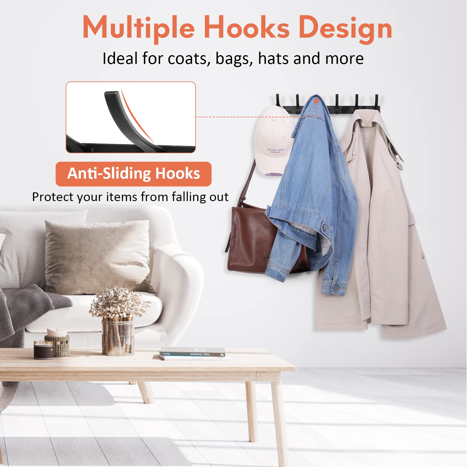 Optish 2 Pack Coat Rack Wall Mount, Coat Hooks Wall Mount, Wall Hooks for Hanging, Hat Rack for Wall, Coat Hanger Wall Mount, Towel Hooks for Bathrooms