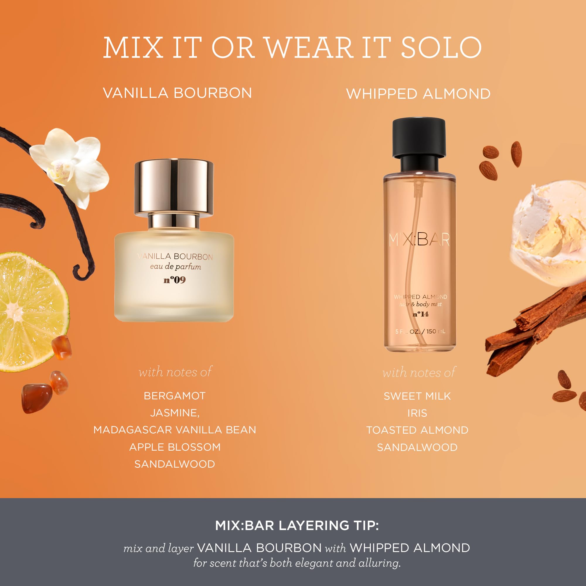 MIX:BAR Perfume for Women - Vanilla Bourbon Fragrance - Eau de Parfum Spray - Notes of Sandalwood, Vanilla Bean, Jasmin, Bergamot, 1.7oz