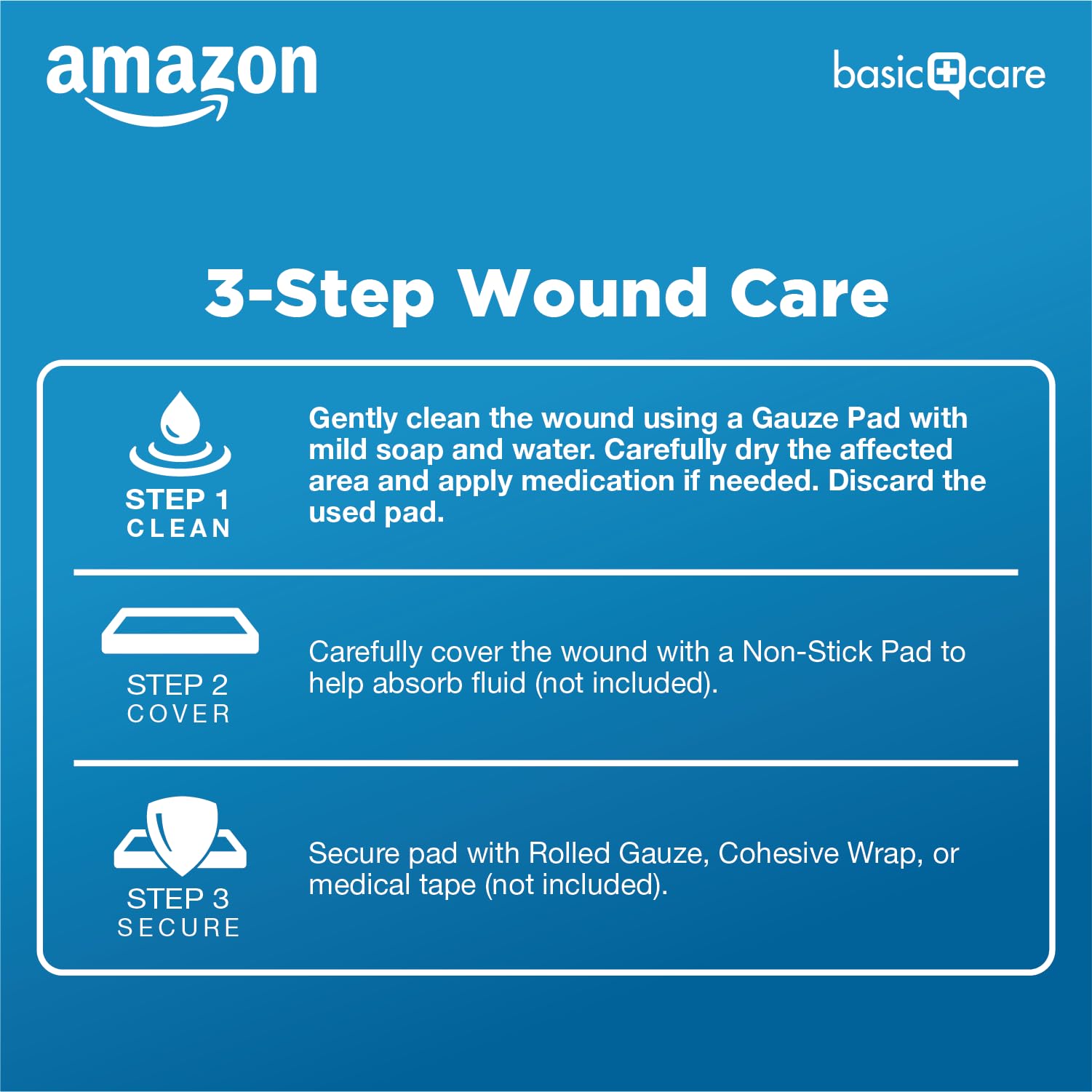 Amazon Basic Care Gauze Pads, 4x4 inches Sterile Medical Wound Dressing Sponges for Cleaning, Covering, & Cushioning Cuts & Minor Injuries, 50 Count (Pack of 1), (Previously All Health)