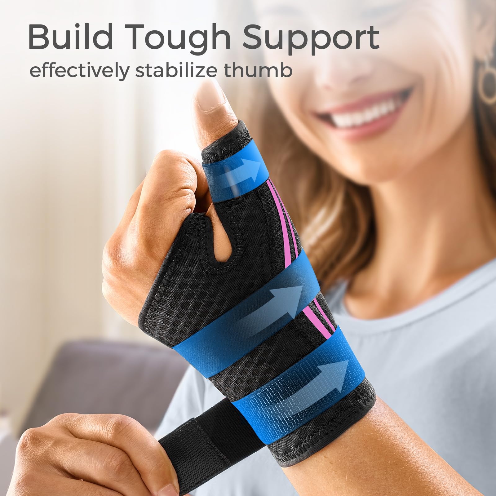 FREETOO Ergonomical Thumb Brace Right Hand or Left Hand for Arthritis Pain and Support, Thumb Splint for Trigger Thumb, Thumb Support for De Quervains Tenosynovitis, CMC Pain Relief (S/M Pink/Black)