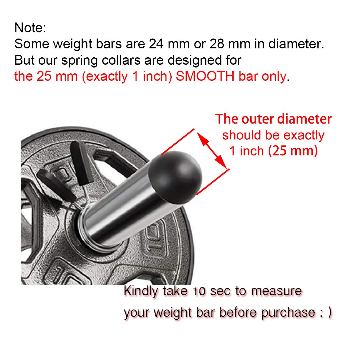 Lestino Spring Clip Collars, 1 inch (25 mm) for Smooth Dumbbell Handle or Standard Weightlifting Barbell (Pack of 4)