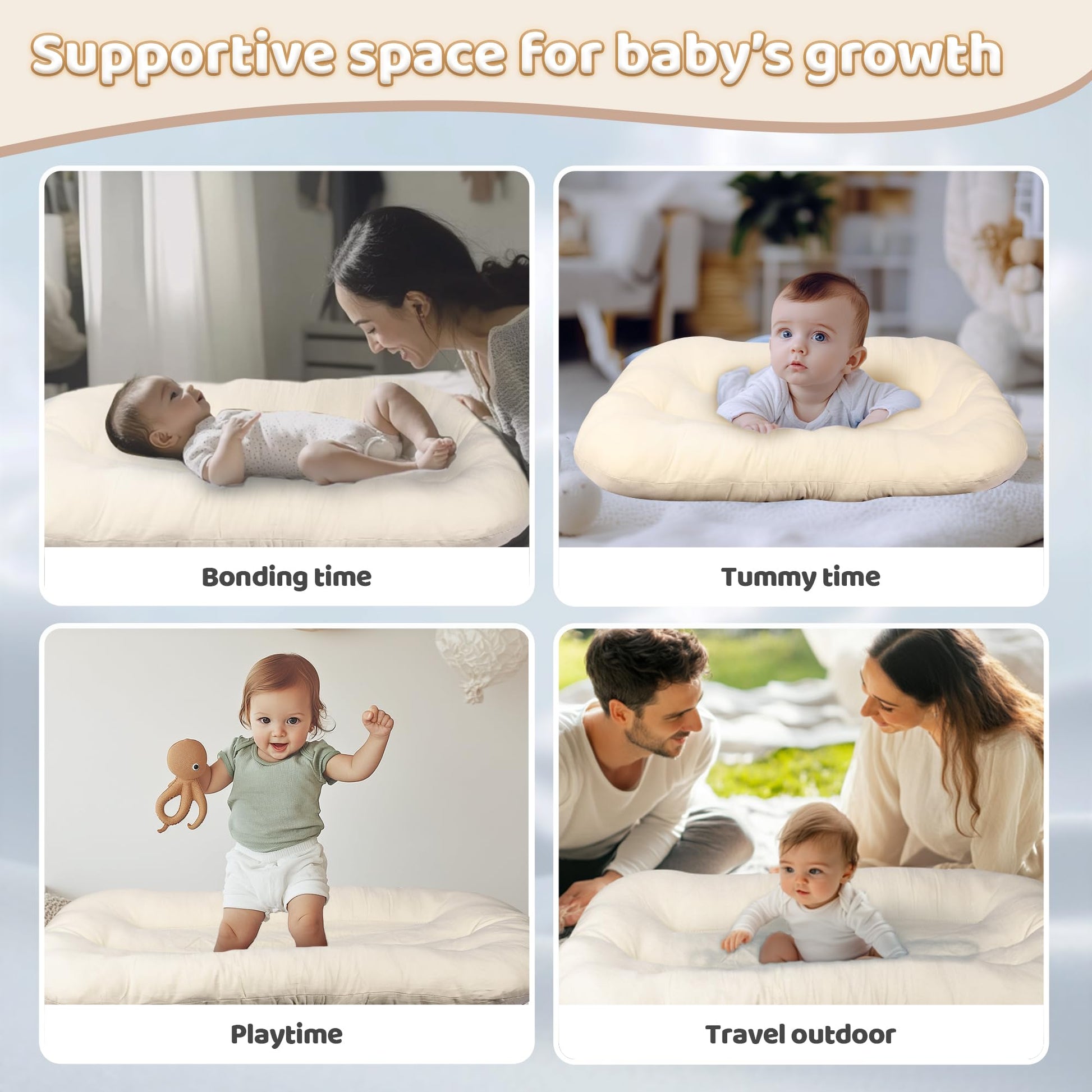 Baby Lounger - Baby Lounger for Newborn, 0-24 Months, Infant Lounger for Home and Travel, Soft Cotton, Baby Nest Lounger, Newborn Babies Essentials Gifts, White (Lounger Cover Included)