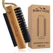 Wooden Cleaning Finger Nail Brush with Nylon Charcoal Bristles & Hanging Rope - Double-Sided Fingernail Brush for Scrubbing Fingernails and Toes (Beechwood)