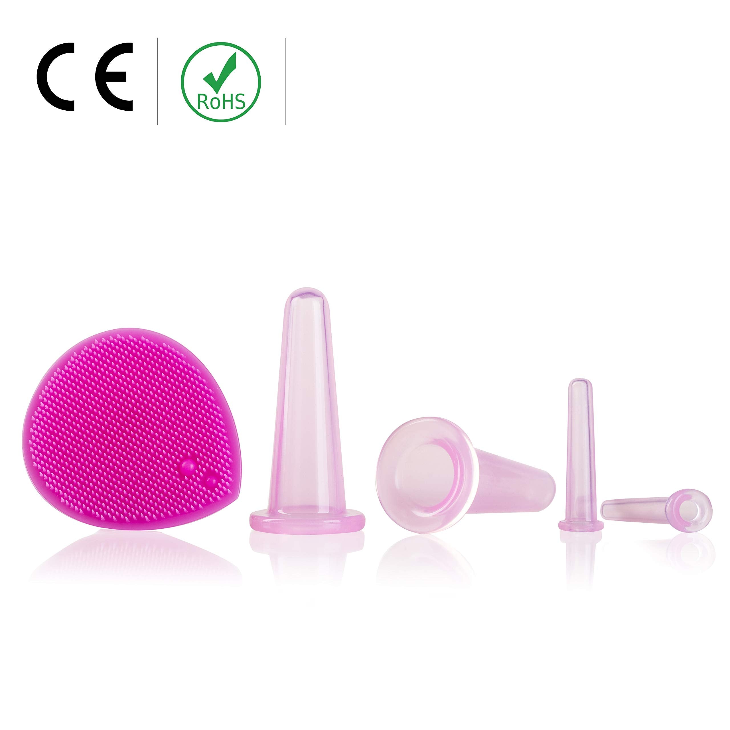 Cupping Therapy Sets - Face Cupping Set - Double Chin Reducer - Facial Cupping System - Silicone Massage Cups - Cupping for Cellulite Kit - Ideal to Shape your Cheeks and Chin - by Sandine (Pink)