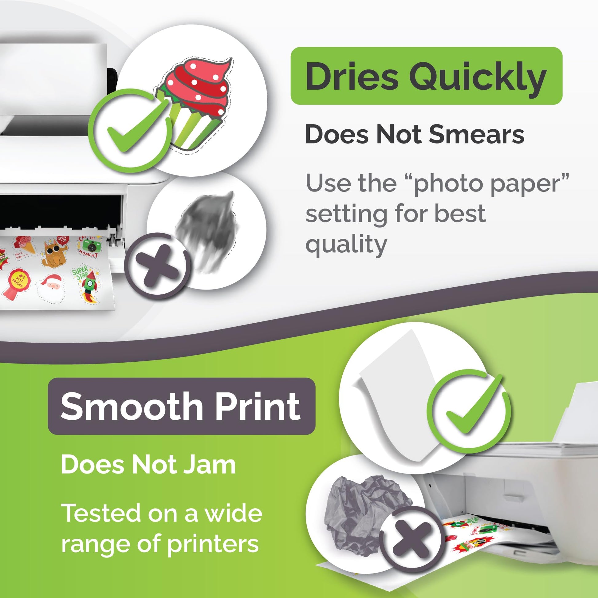 Premium Printable Vinyl Sticker Paper for Inkjet Printer - 34 Sheets Self-Adhesive Sheets Matte White Water-Resistant, Dries Quickly Vivid Colors, Holds Ink Well - Tear Resistant