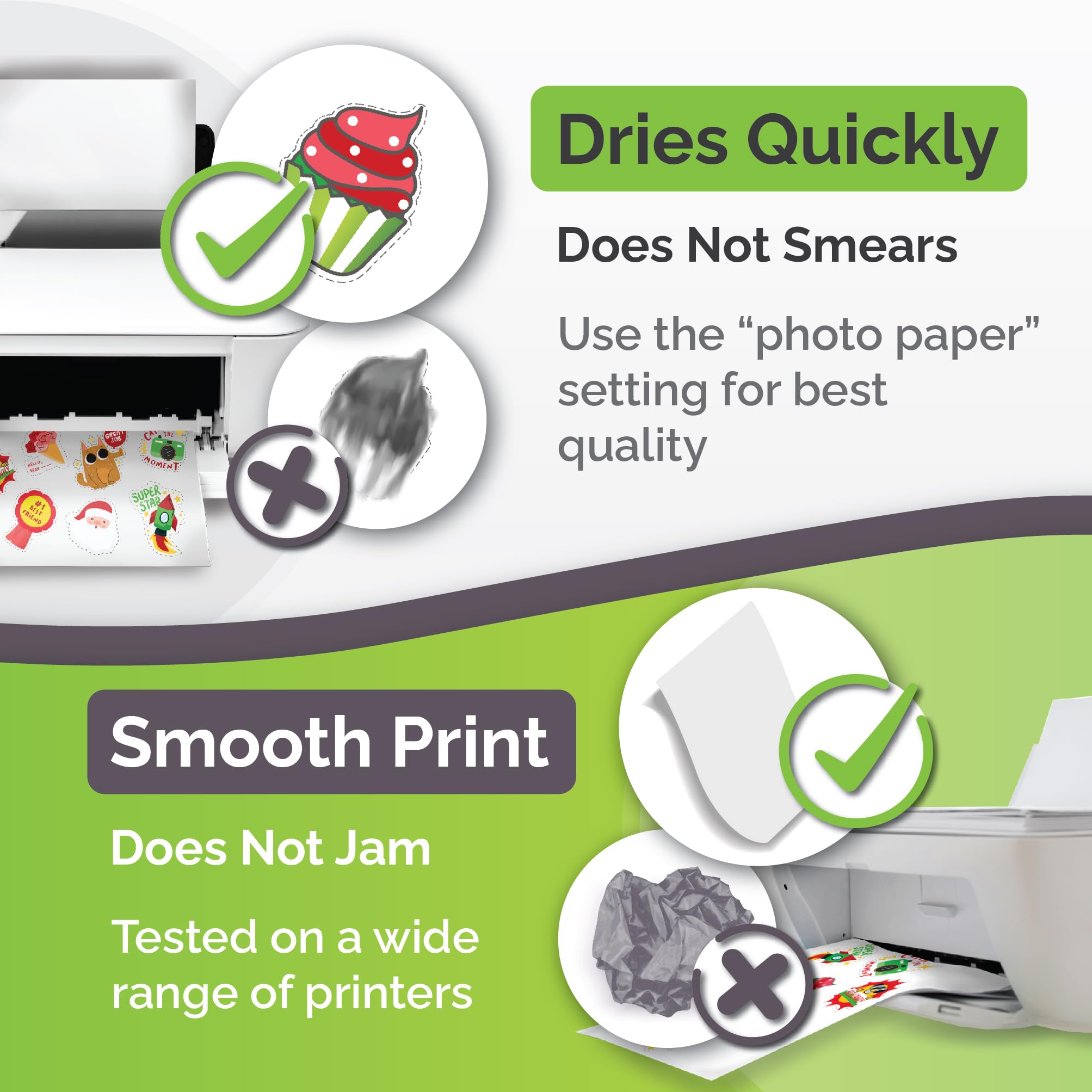 Premium Printable Vinyl Sticker Paper for Inkjet Printer - 34 Sheets Self-Adhesive Sheets Matte White Water-Resistant, Dries Quickly Vivid Colors, Holds Ink Well - Tear Resistant