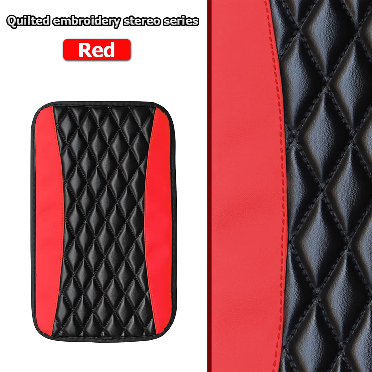 Car Center Console Cushion Pad, Universal Leather Waterproof Armrest Seat Box Cover Protector,Comfortable Car Decor Accessories Fit for Most Cars, Vehicles, SUVs (Red)