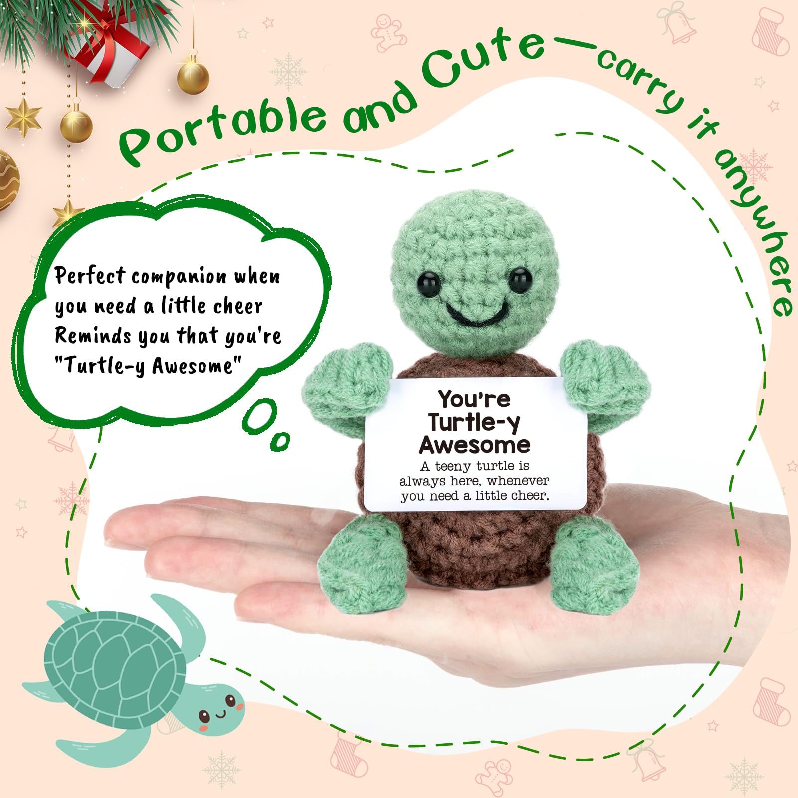 Mini Funny Turtle Birthday Gifts for Women Men Christmas, Thanksgiving Bosses Day Retirement Gift, Inspirational Small Animals Cute Stuff Things, Handmade Emotional Positive Crochet Turtle Decorations