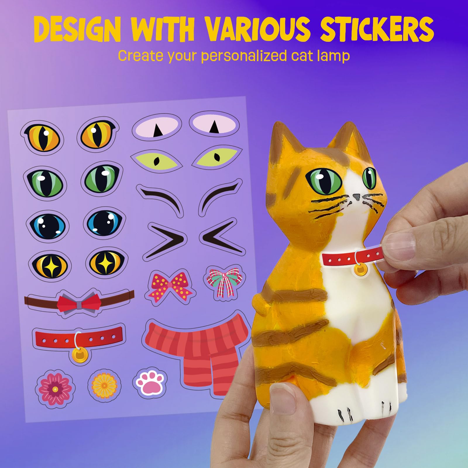 Paint Your Own Cat Lamp Kit, Arts and Crafts for Kids Ages 8-12, Art Supplies Painting kit for Kids 6-12, Cat Night Light Toys Girls Boy Birthday Gift for Kid Ages 3 4 5 6 7 8 9 10 11 12+