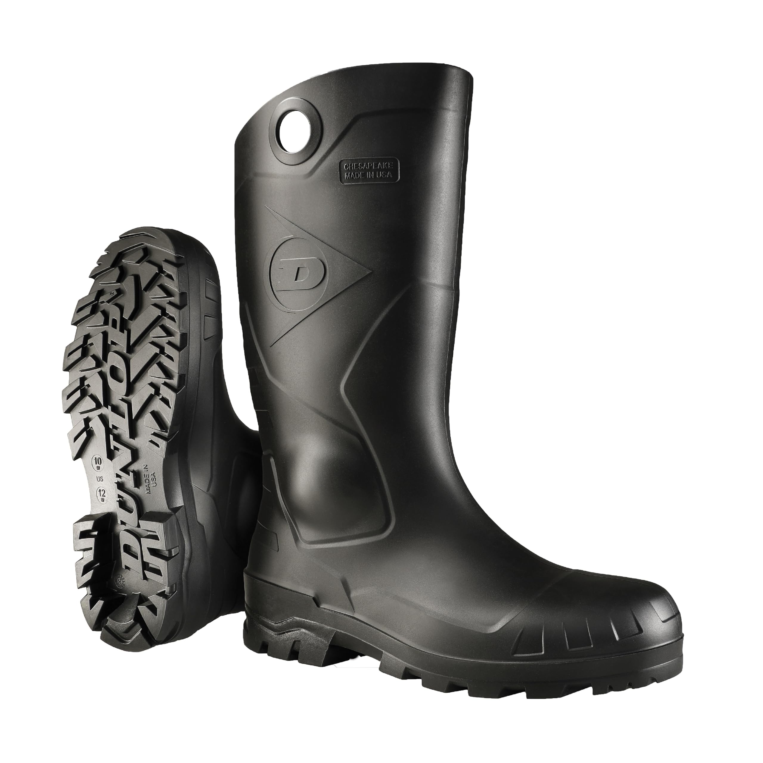 DUNLOP Protective Footwear, Chesapeake plain toe Black , 100% Waterproof PVC, Lightweight and Durable, 8677577.11, Size 11 US