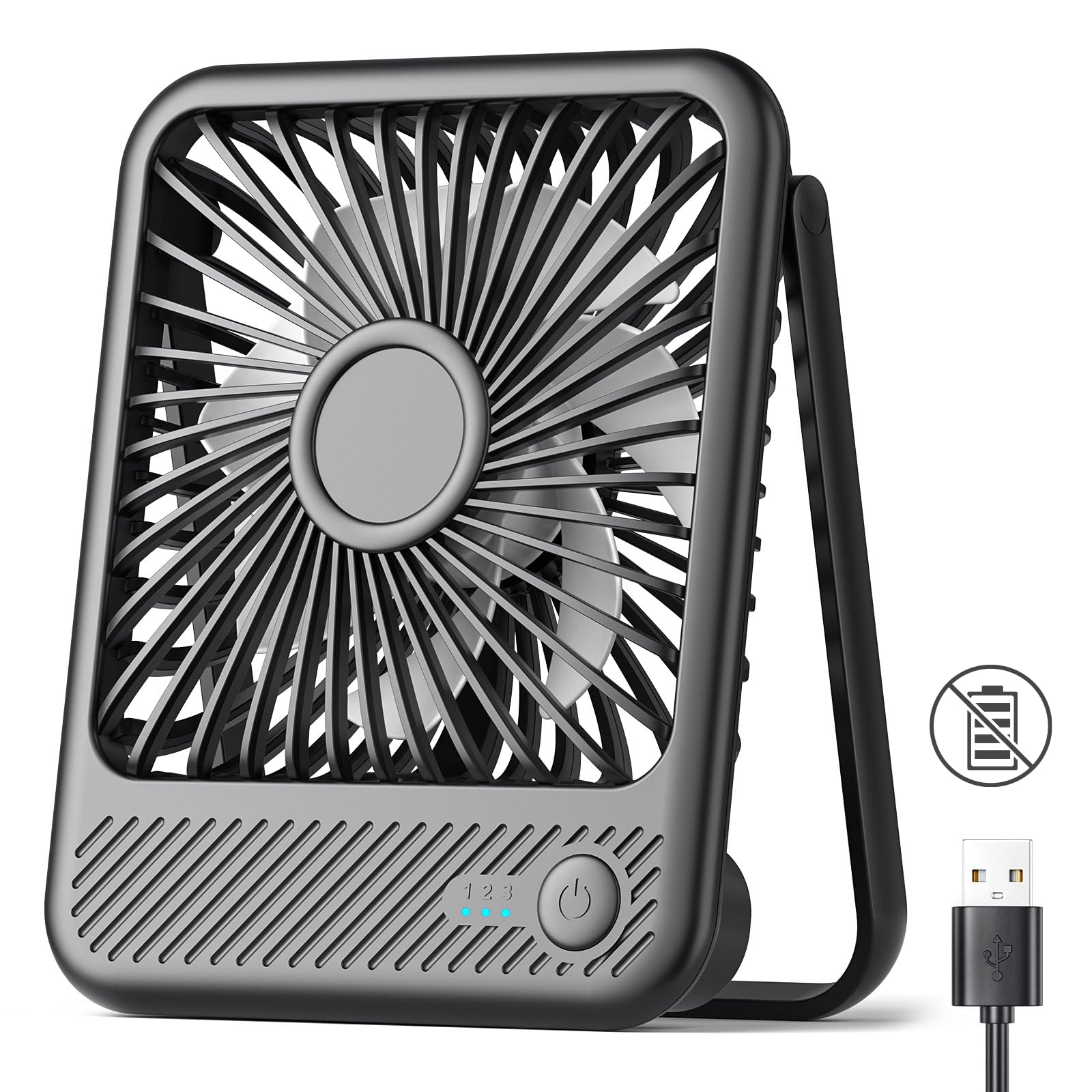 Koonie USB Desk Fan, Strong Wind Ultra Quiet Small Personal Fan with 180 degrees Tilt Folding and 3 Speeds Adjustable, USB-C Corded Powered Mini USB Fan for Office Desktop Bedroom, NO BATTERY