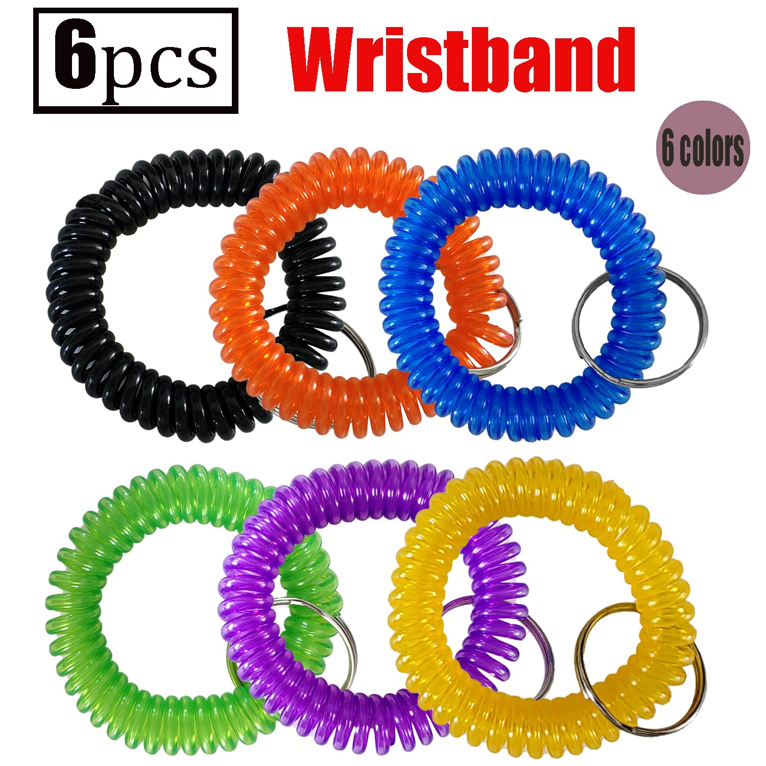 HAMIYELL Pack of 6 Colorful Spring Spiral Wrist Coil Key Chain, Wristband Key Ring