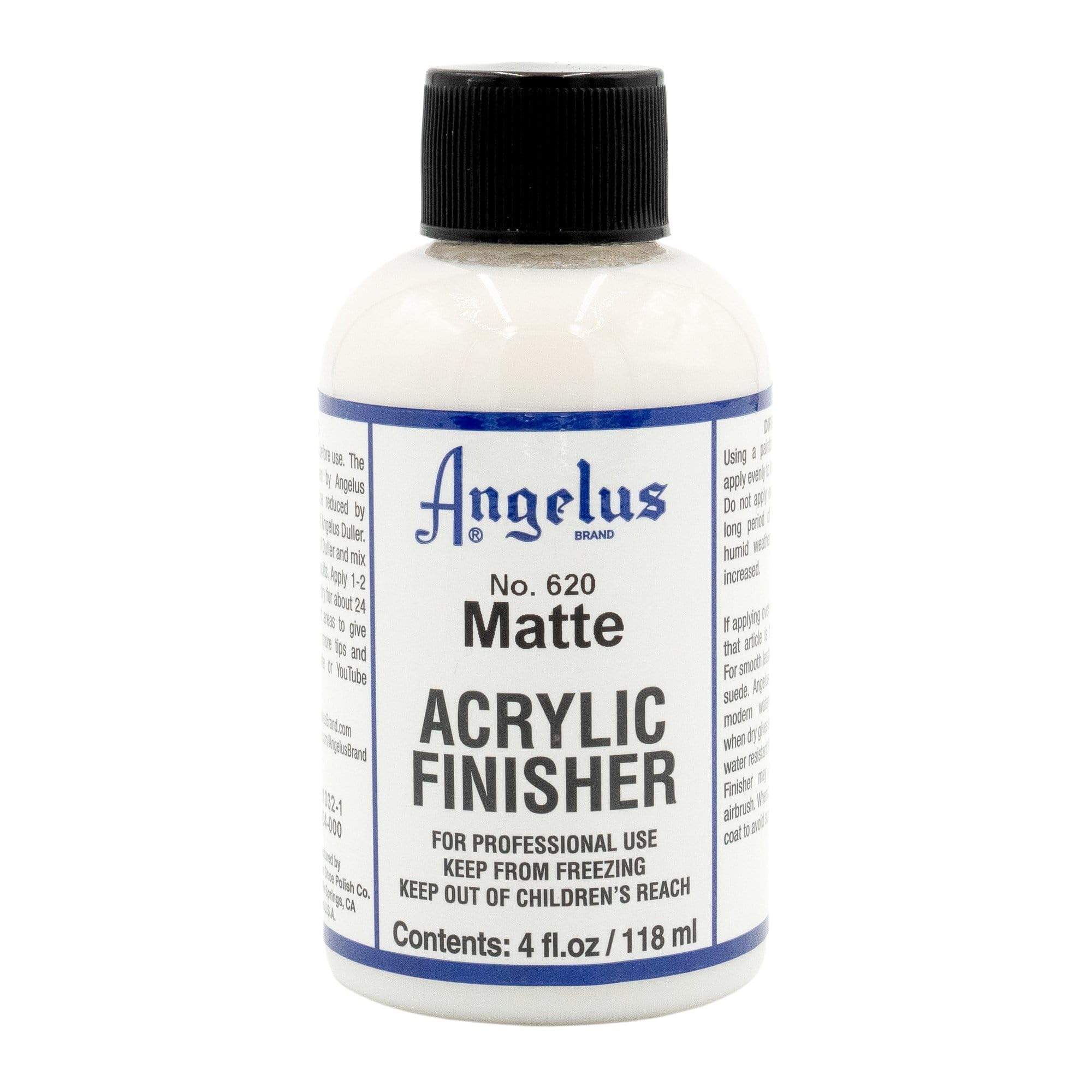 Angelus Matte Acrylic Finisher - Flexible Clear Coat for Leather Shoes, Bags, Jackets & Accessories, Matte Finish for Leather Craft & Restoration. No. 620-4 fl oz